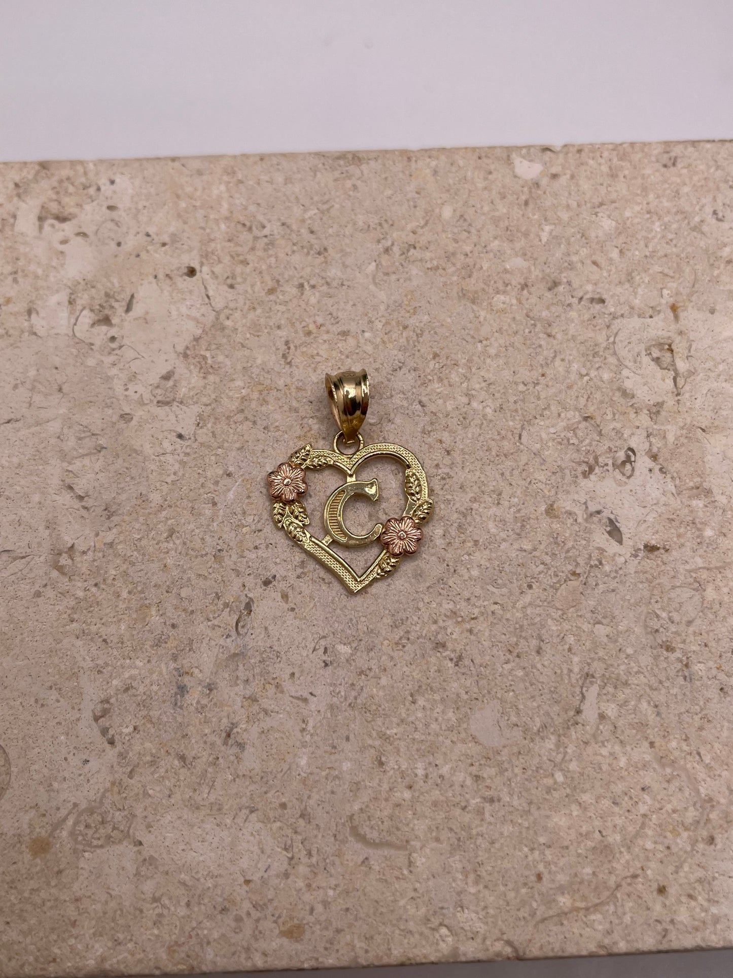 14k gold heart initial pendant