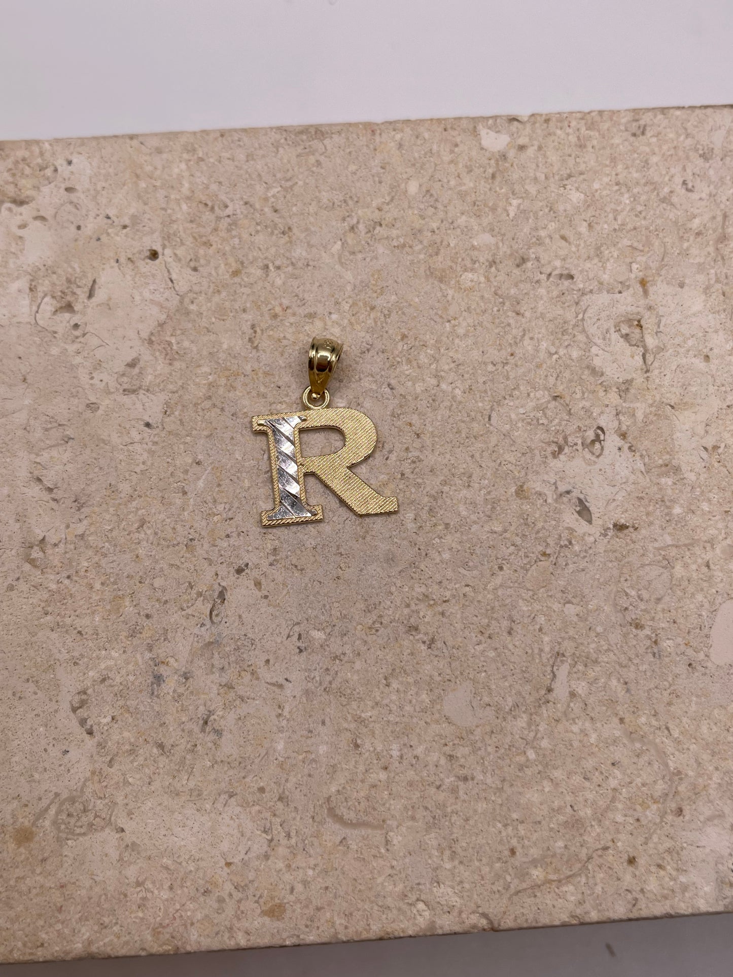 14k gold two tone initial pendant