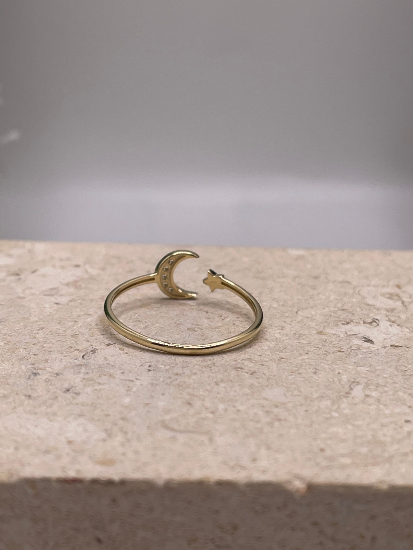 14k gold crescent moon and star open ring