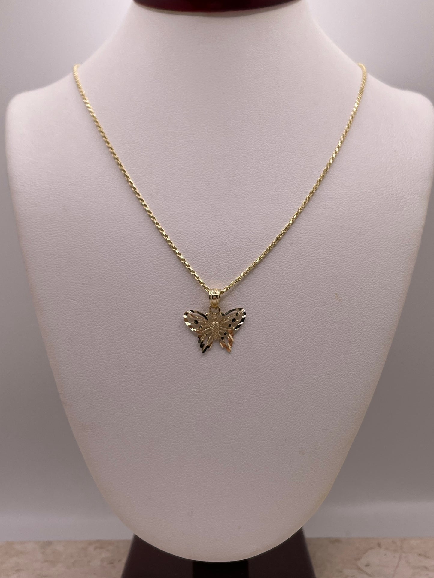 14k gold butterfly pendant with 1.2mm rope chain