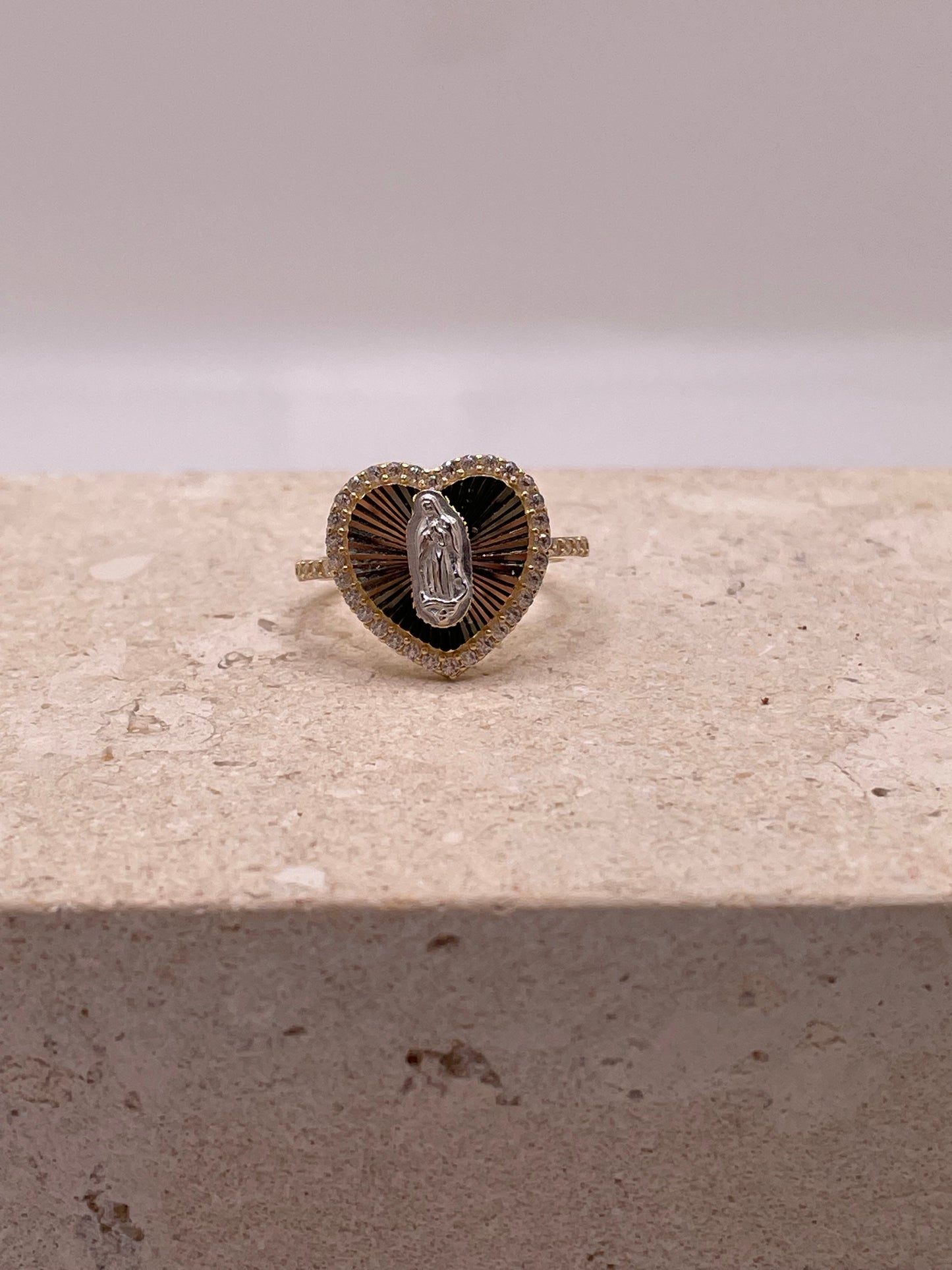 14k gold virgencita heart ring