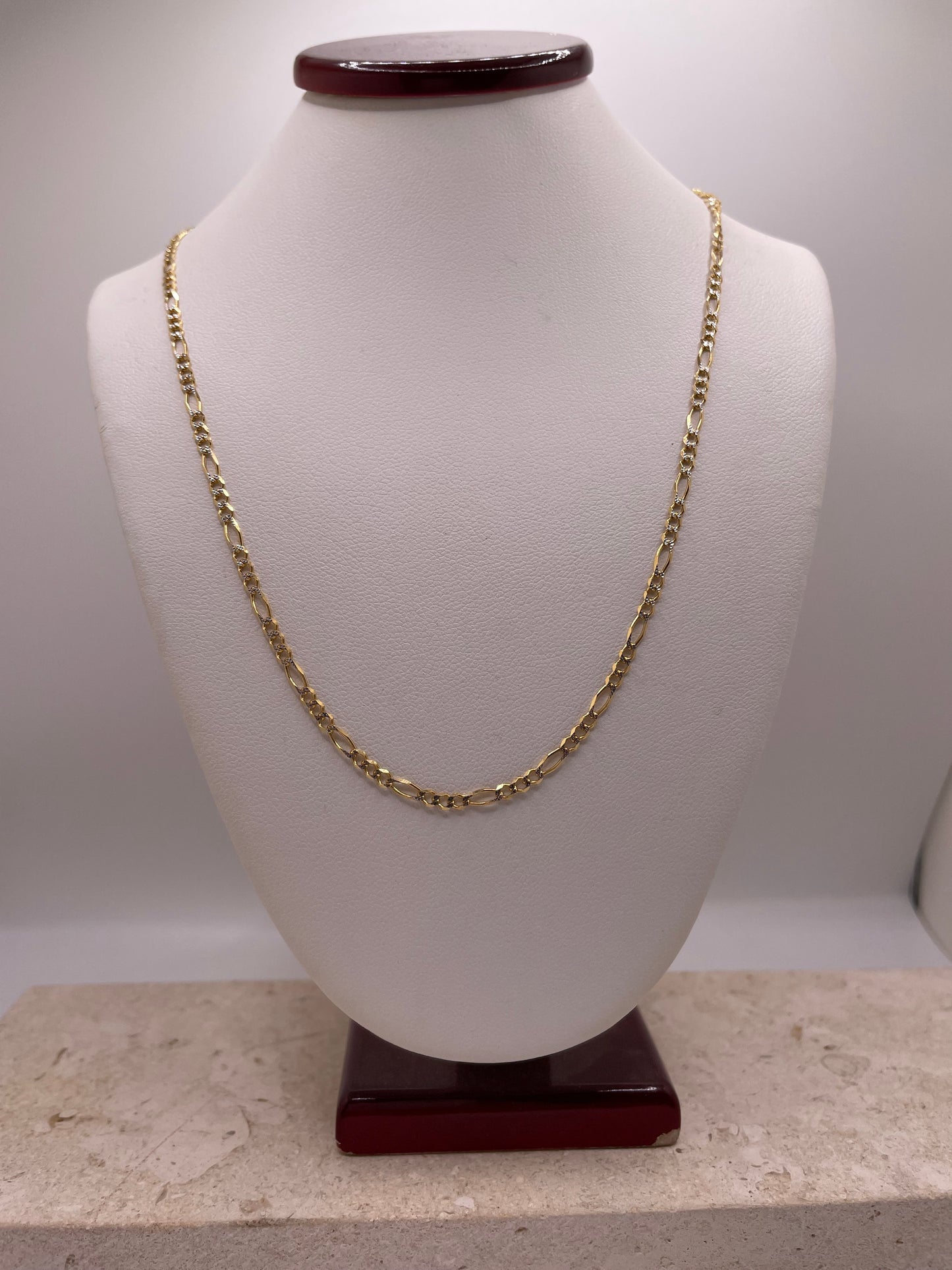 14k solid gold diamond cut figaro chain 2.7mm