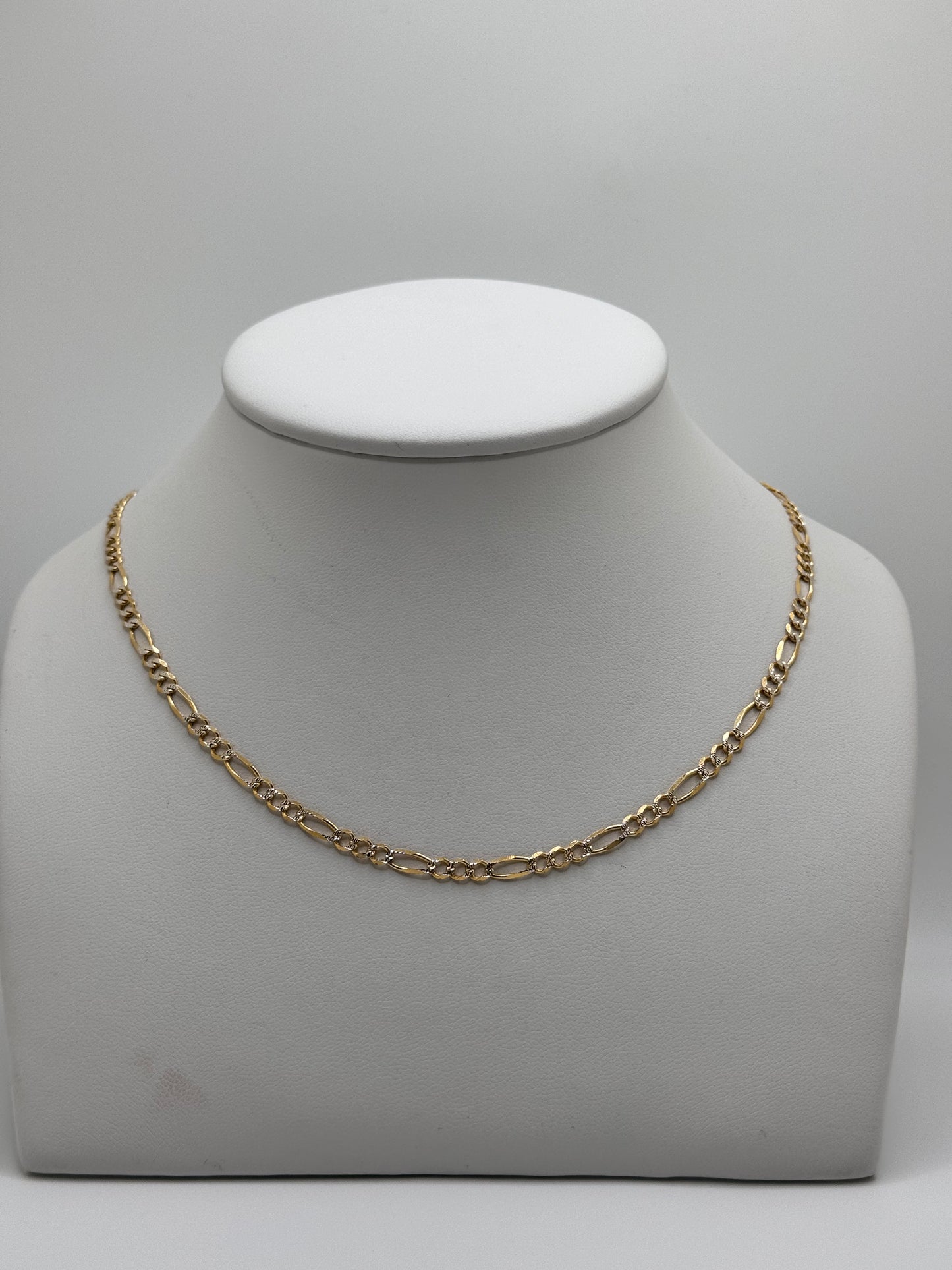 Cadena Figaro de oro macizo de 14 quilates con talla de diamante, 3,1 mm