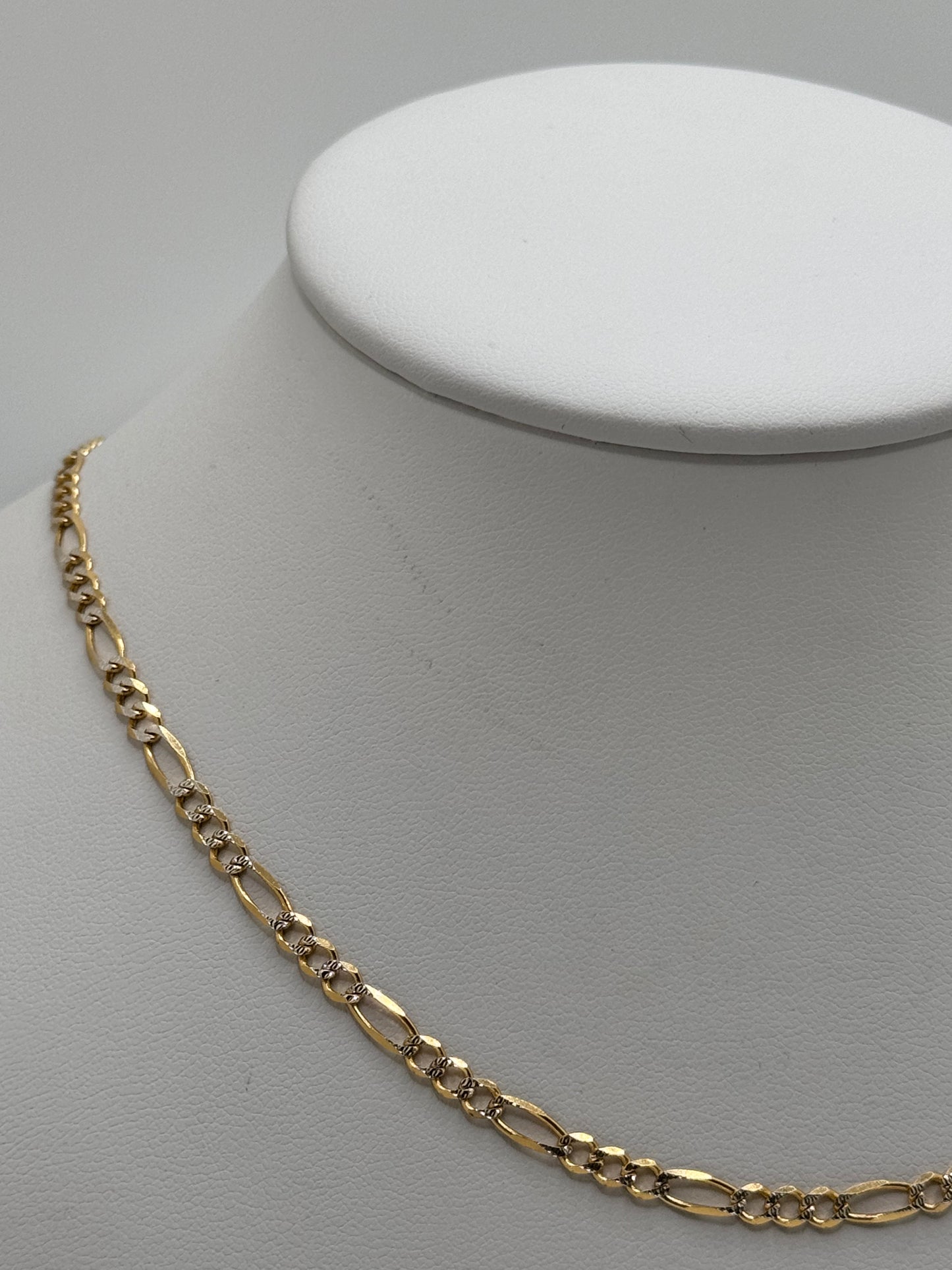 Cadena Figaro de oro macizo de 14 quilates con talla de diamante, 3,1 mm