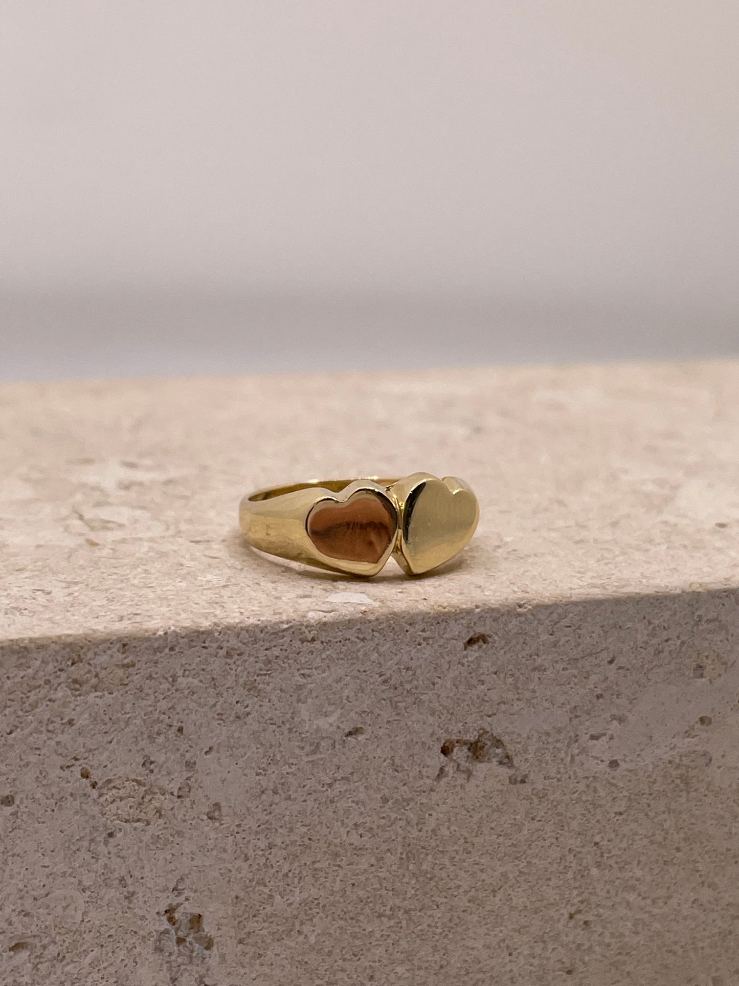 14K double heart baby ring or womens pinky ring