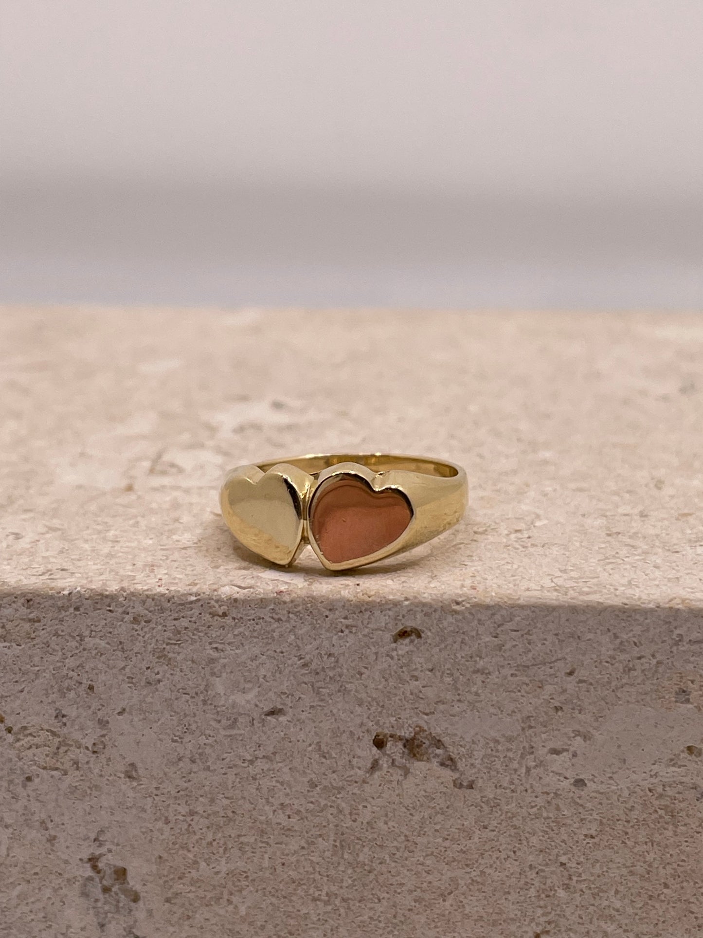 14K double heart baby ring or womens pinky ring
