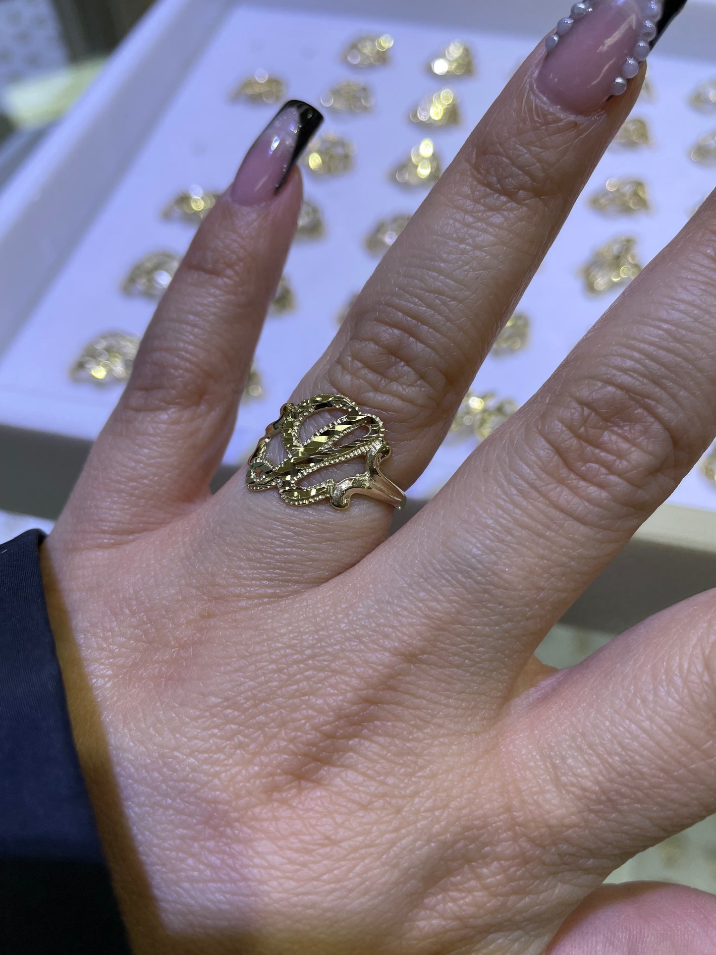 14k gold “l” cursive initial ring