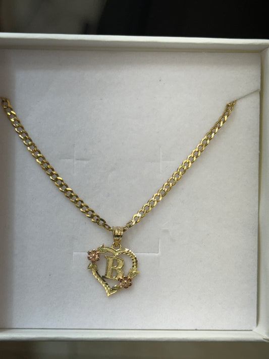 14K Gold Cuban & Heart Initial Jewelry Set
