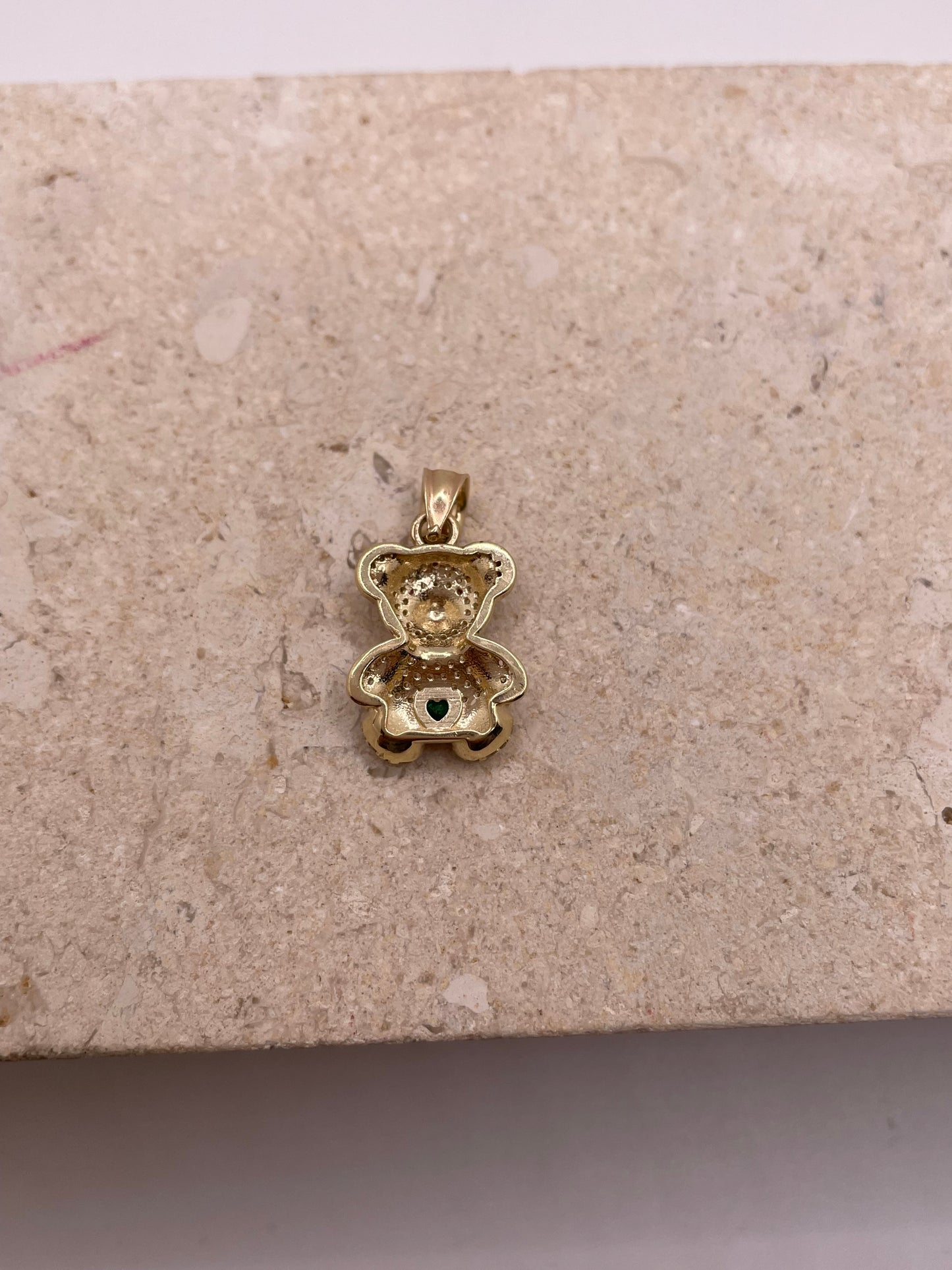 14k gold 3d teddy bear pendant with cz stones (small)