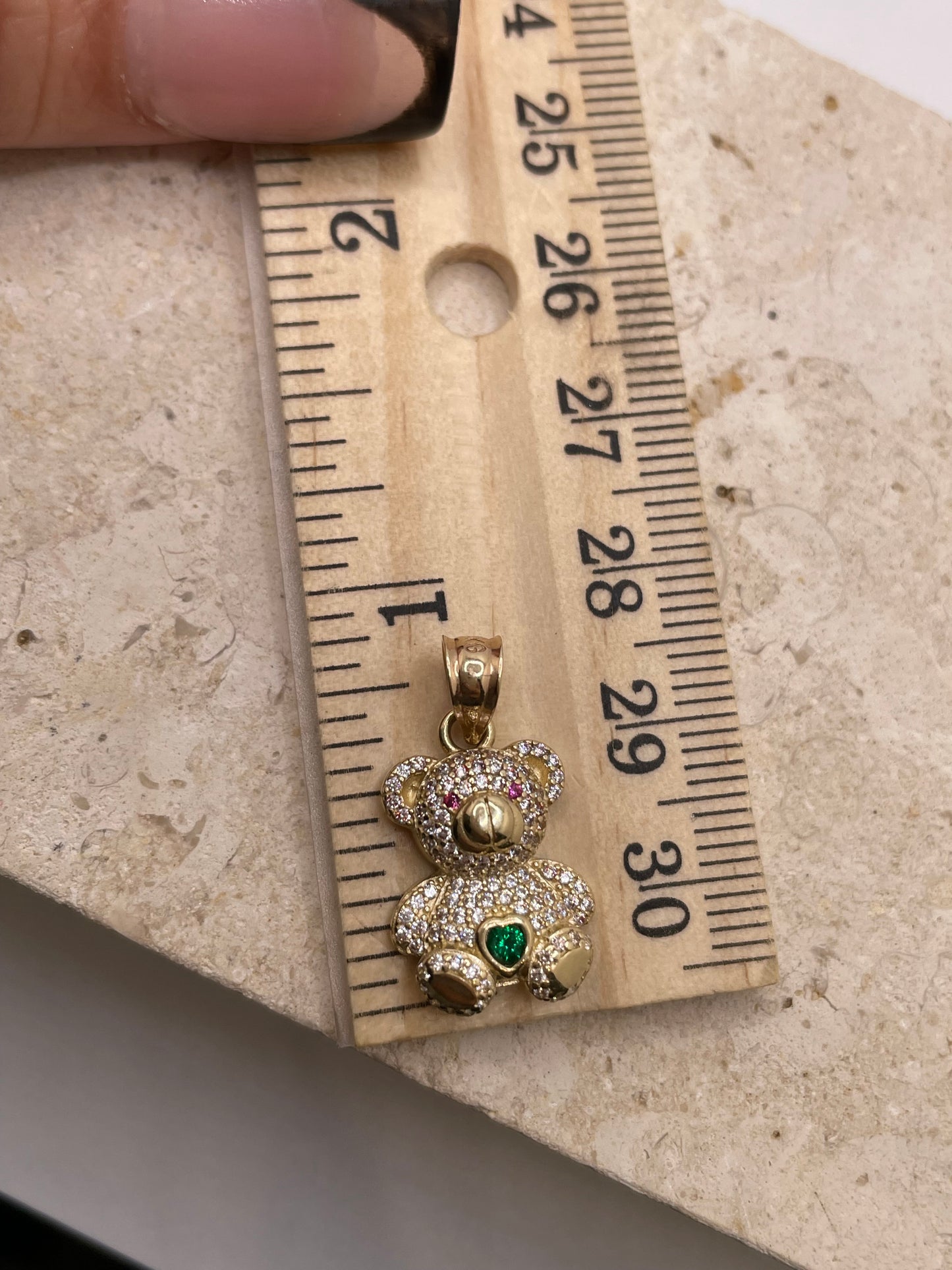14k gold 3d teddy bear pendant with cz stones (medium)