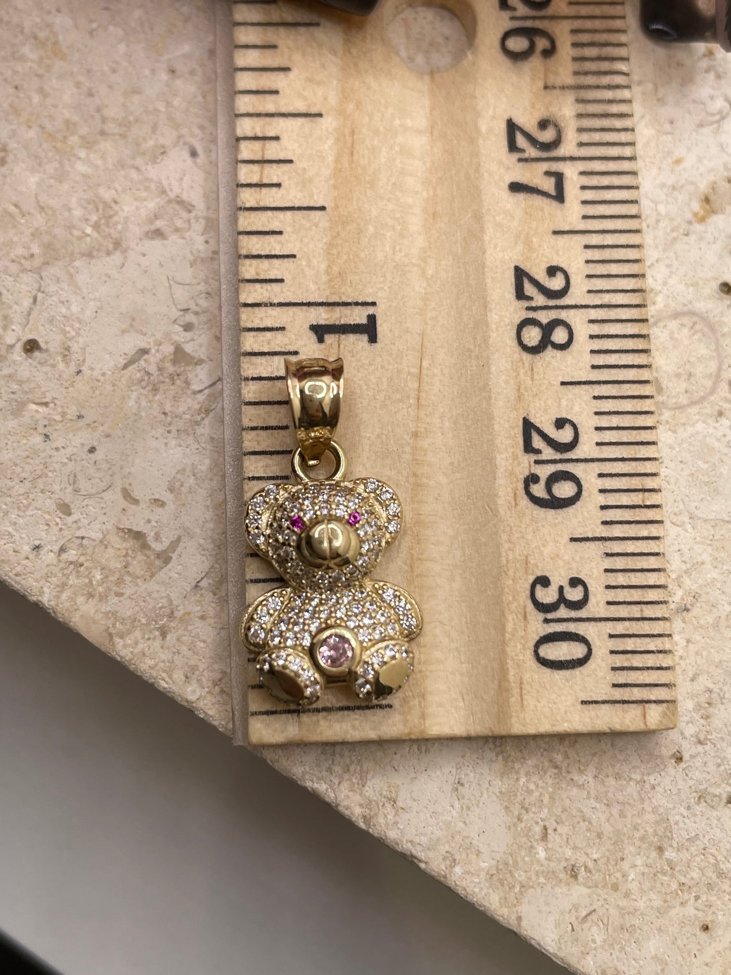 14k gold 3d teddy bear pendant with cz stones (small)