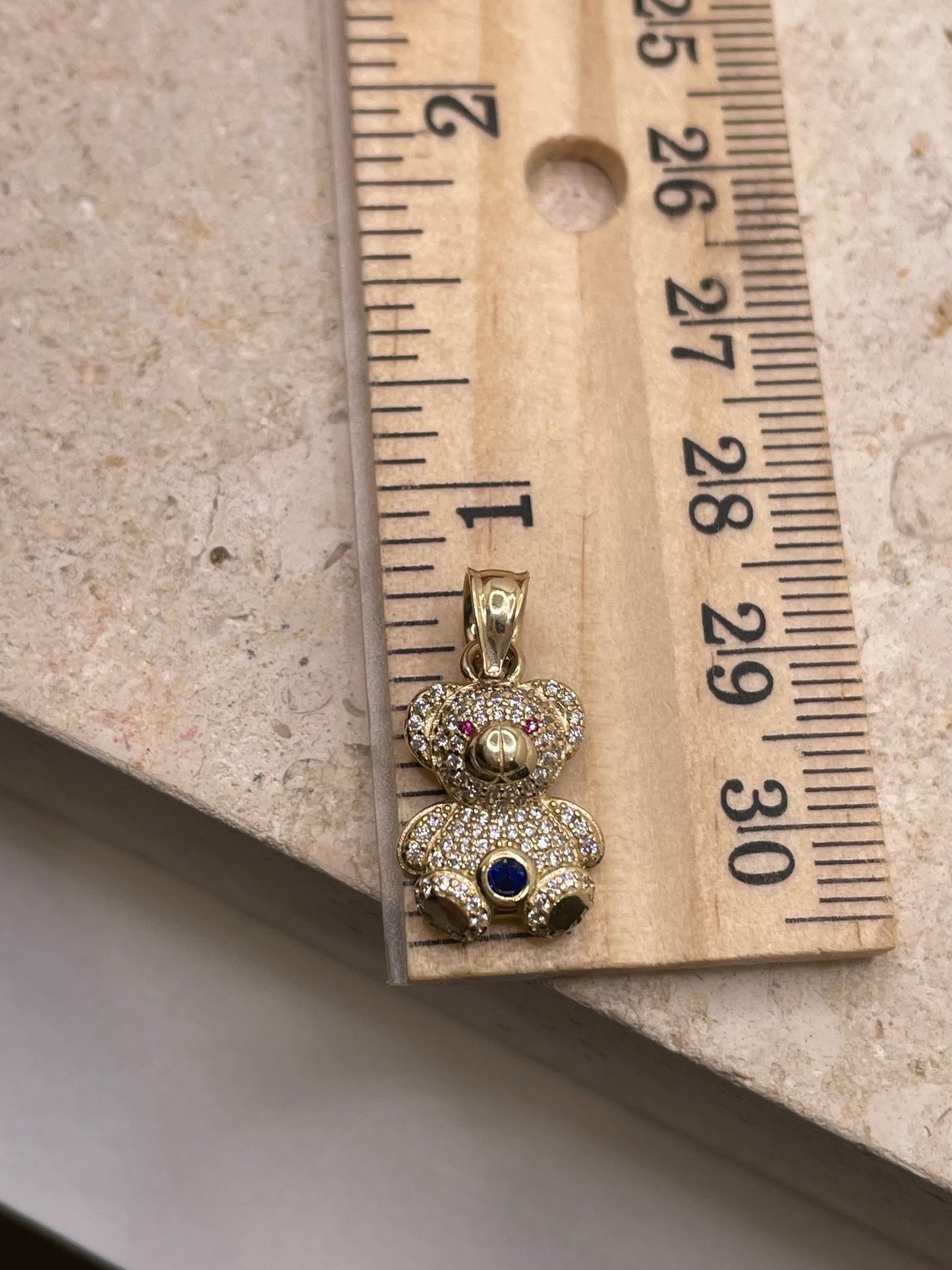 14k gold 3d teddy bear pendant with cz stones (small)