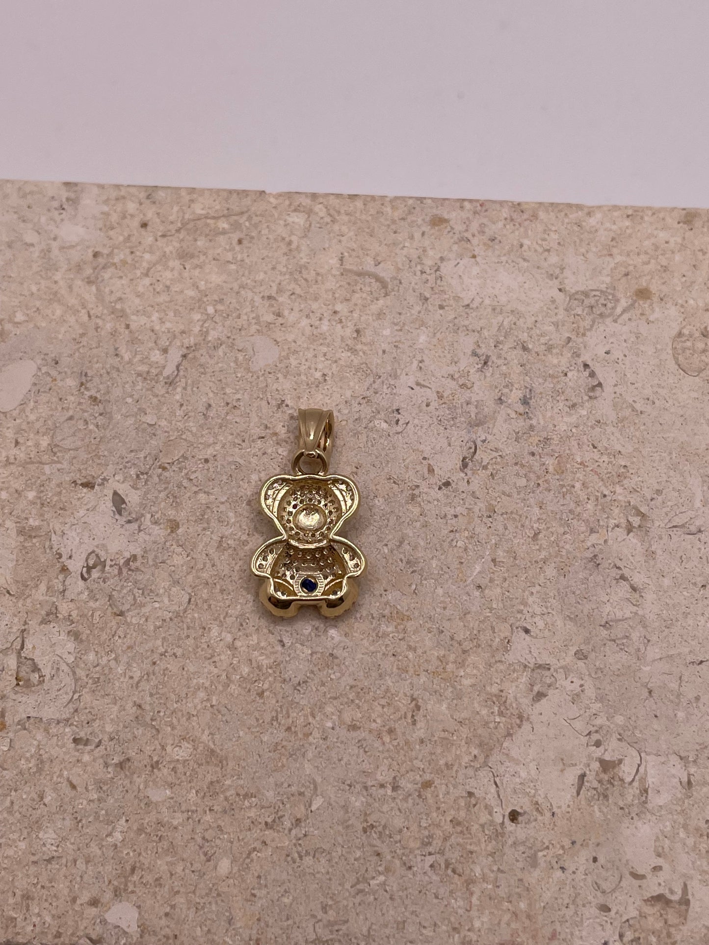 14k gold 3d teddy bear pendant with cz stones (small)
