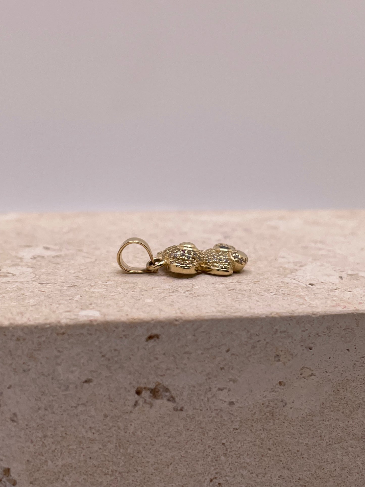 14k gold 3d teddy bear pendant with cz stones (small)