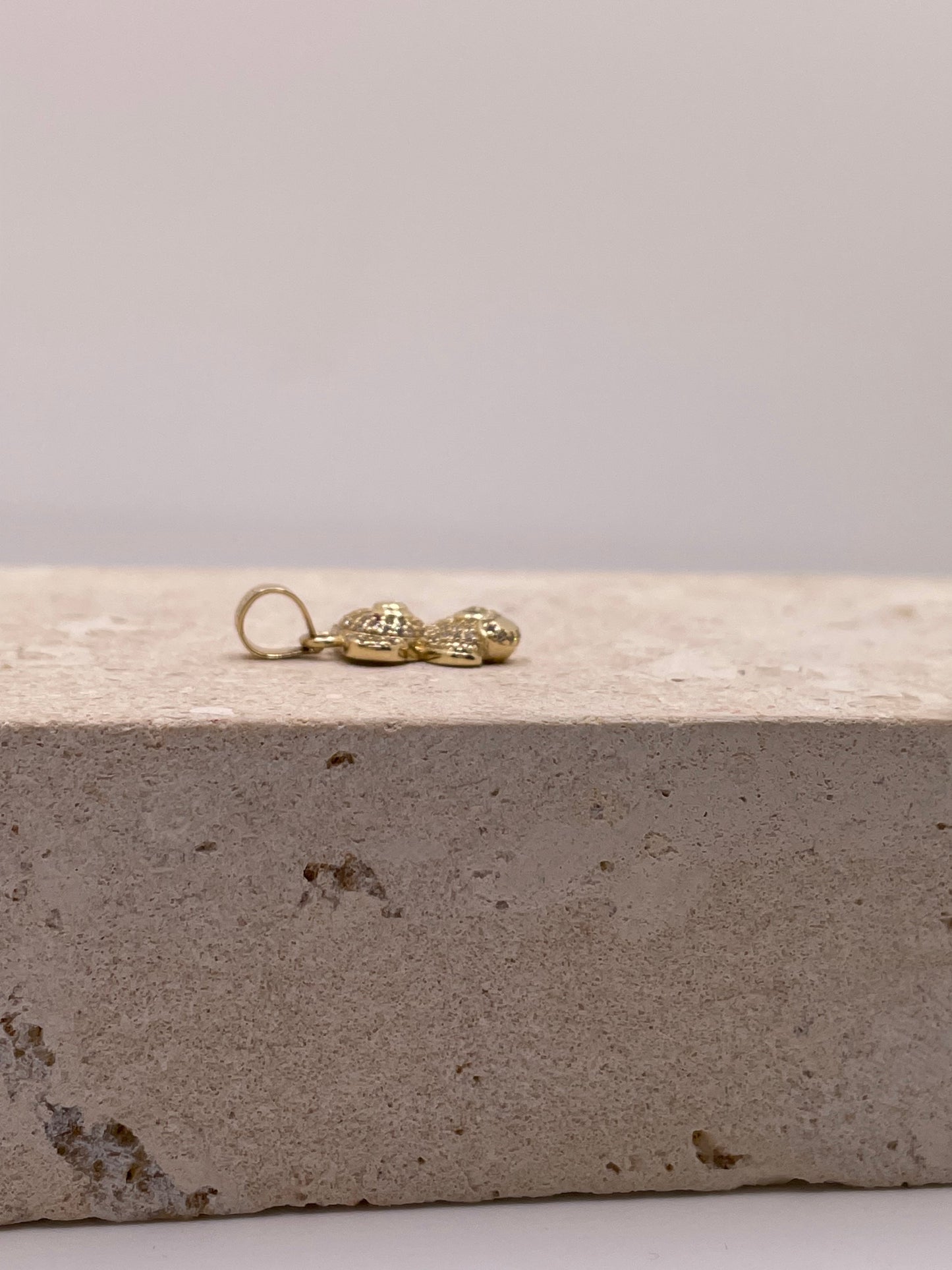 14k gold 3d teddy bear pendant with cz stones (small)
