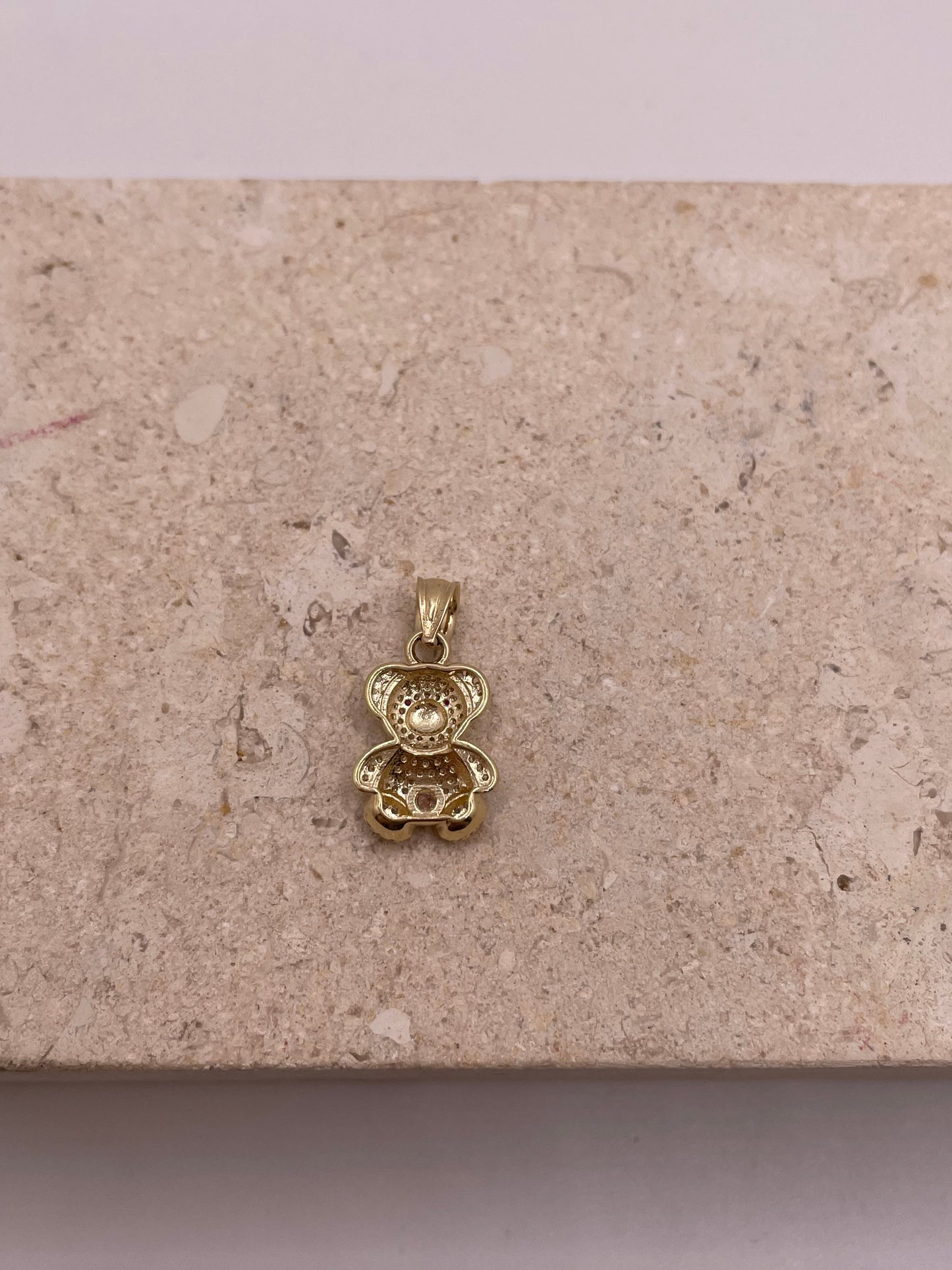 14k gold 3d teddy bear pendant with cz stones (small)