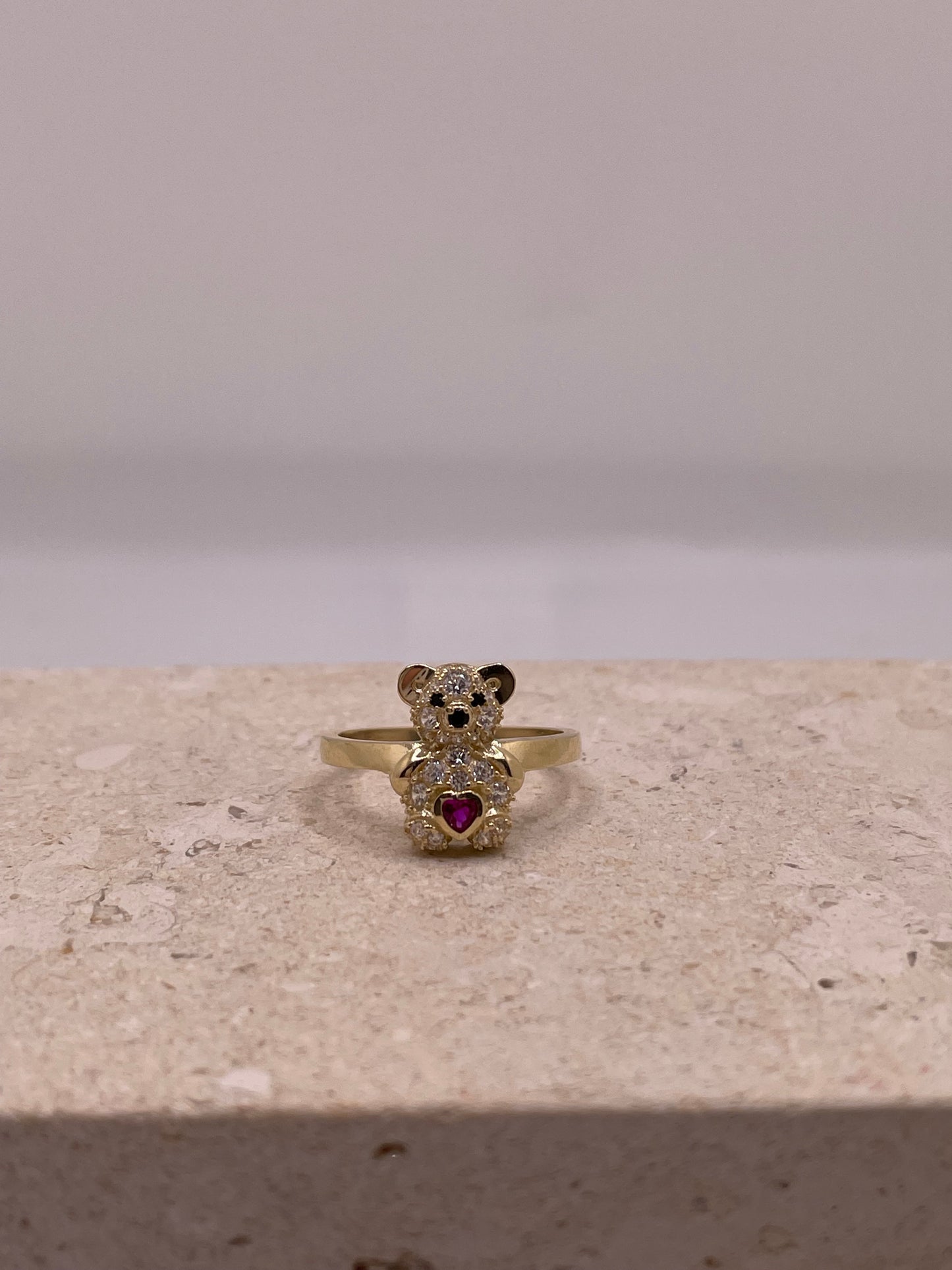 14k gold 3d teddy bear ring with cz stones