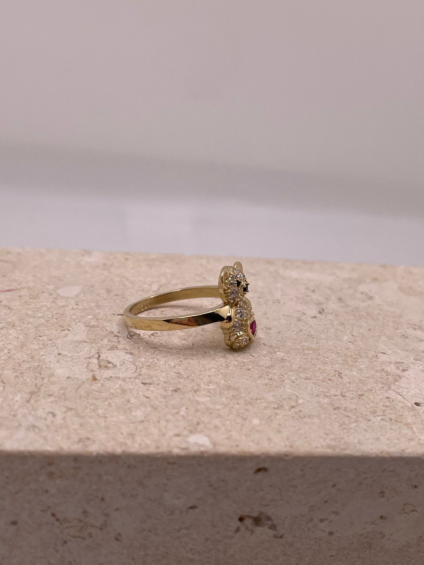 14k gold 3d teddy bear ring with cz stones