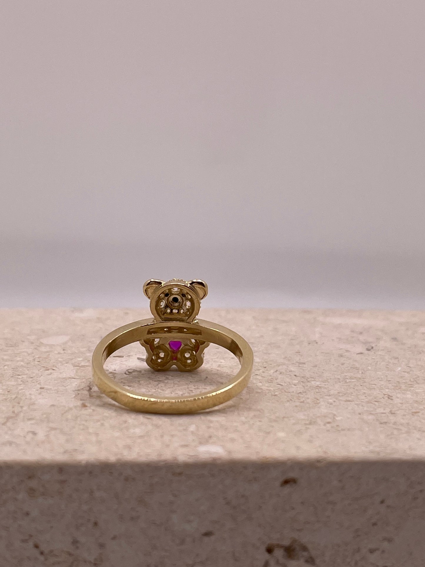 14k gold 3d teddy bear ring with cz stones