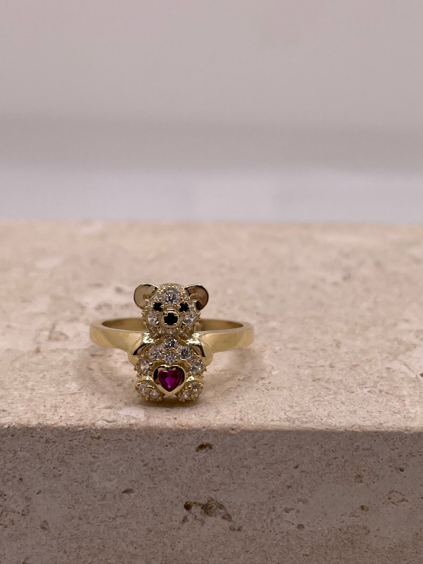 14k gold 3d teddy bear ring with cz stones