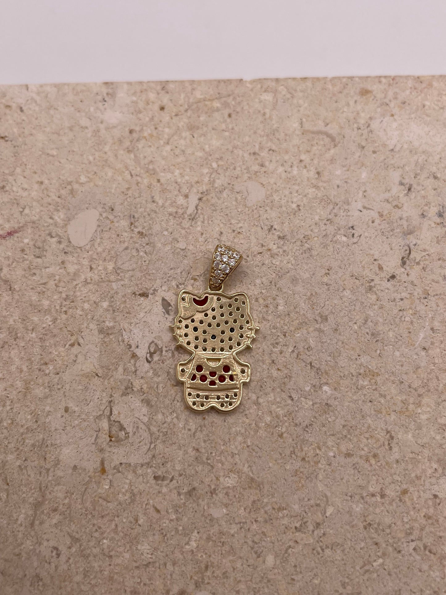 14k gold hello kitty cz pendant (pink/red)