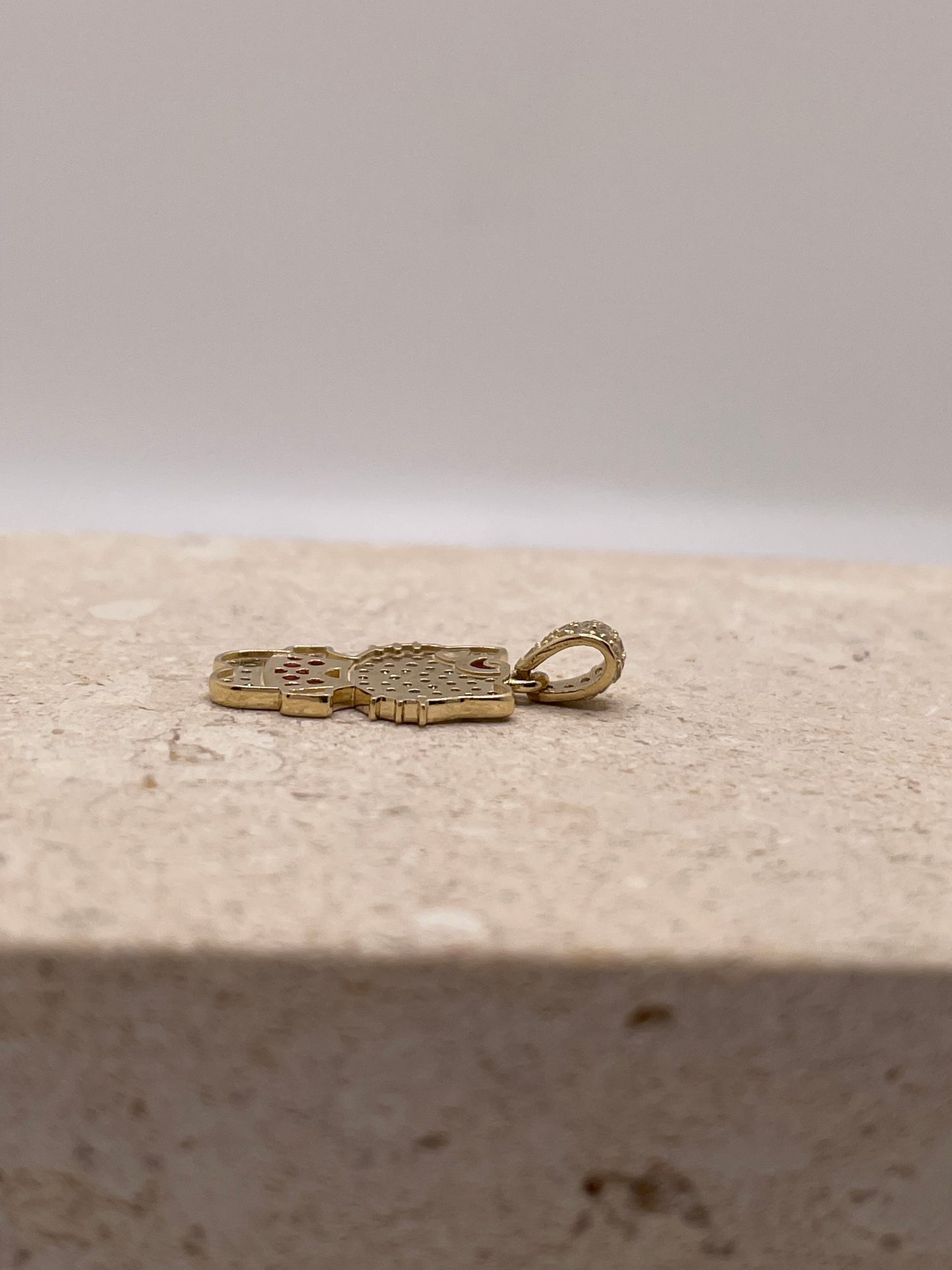 14k gold hello kitty cz pendant (pink/red)