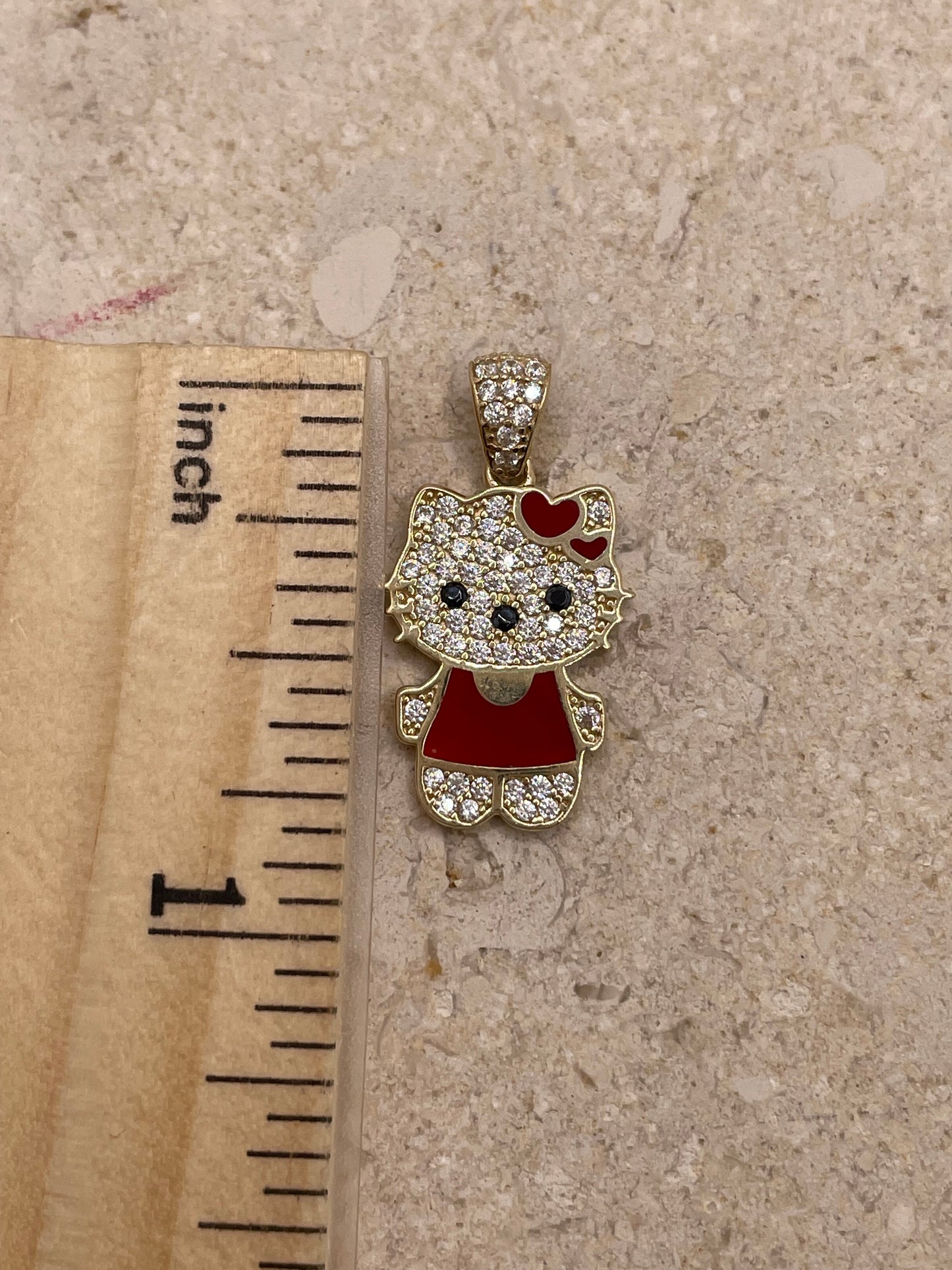 14k gold hello kitty cz pendant (pink/red)