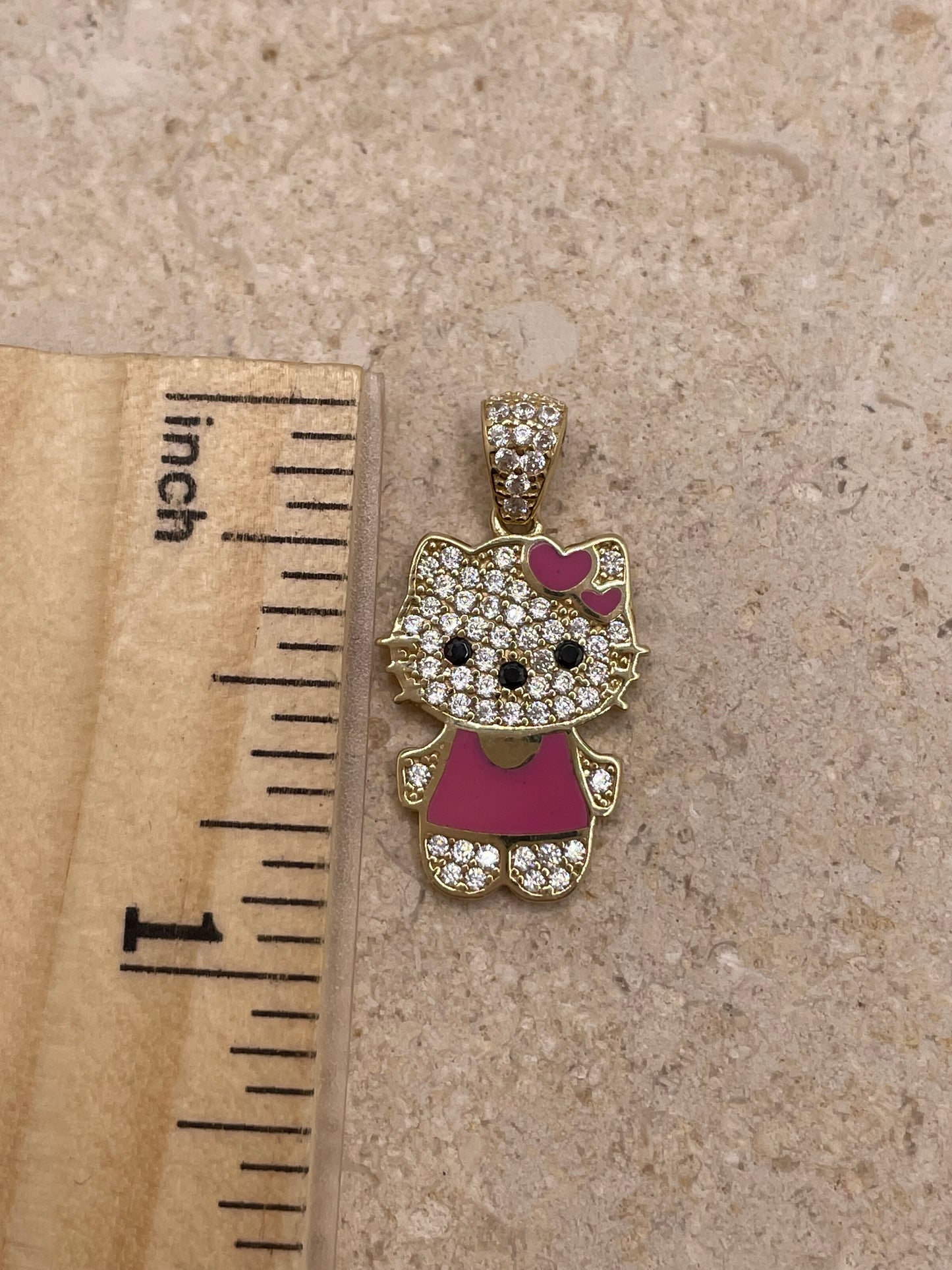 14k gold hello kitty cz pendant (pink/red)