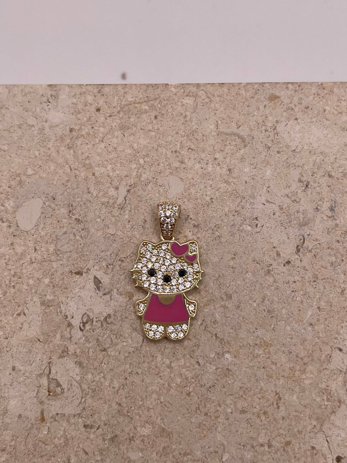 14k gold hello kitty cz pendant (pink/red)