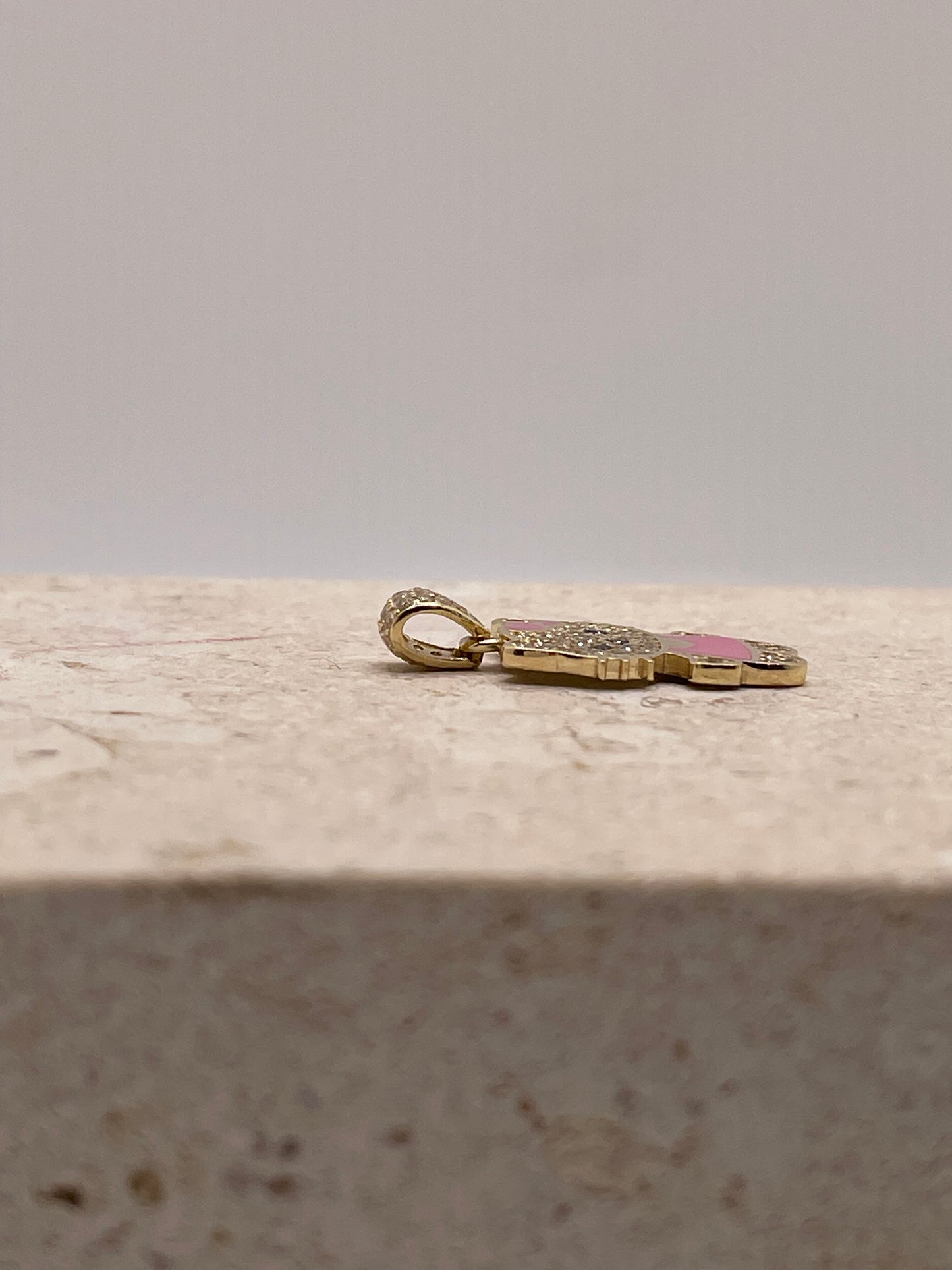 14k gold hello kitty cz pendant (pink/red)