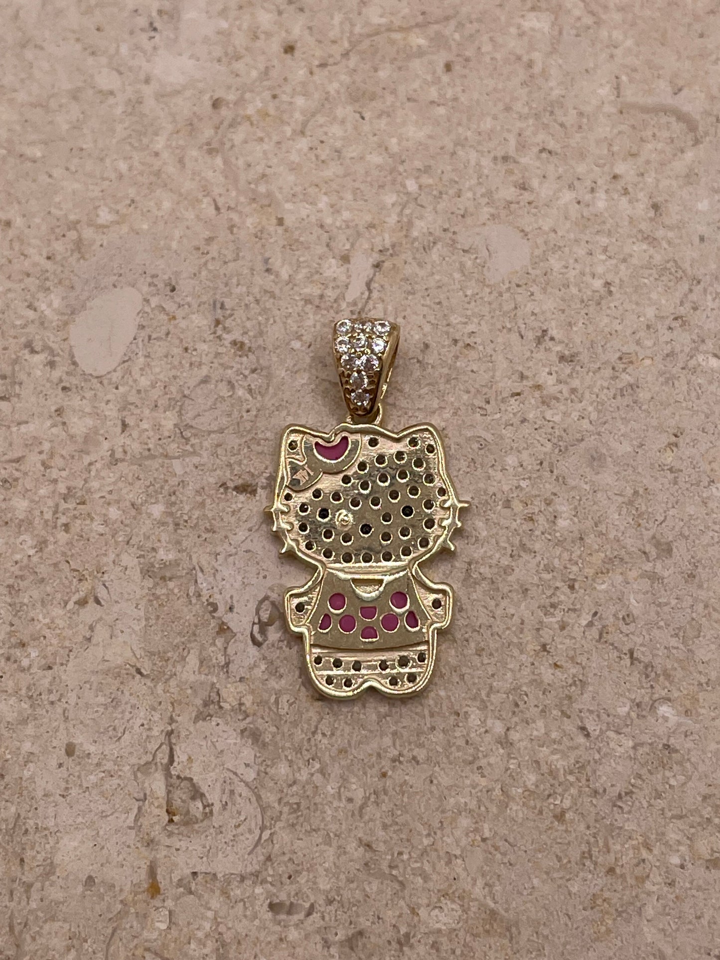 14k gold hello kitty cz pendant (pink/red)