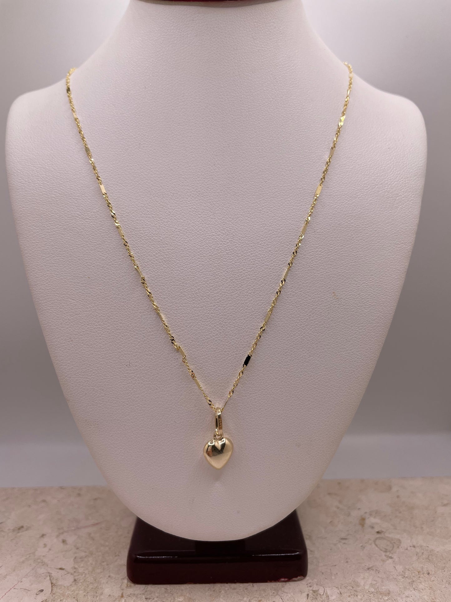 14k gold 1.3mm singapore chain necklace with 3d heart pendant set