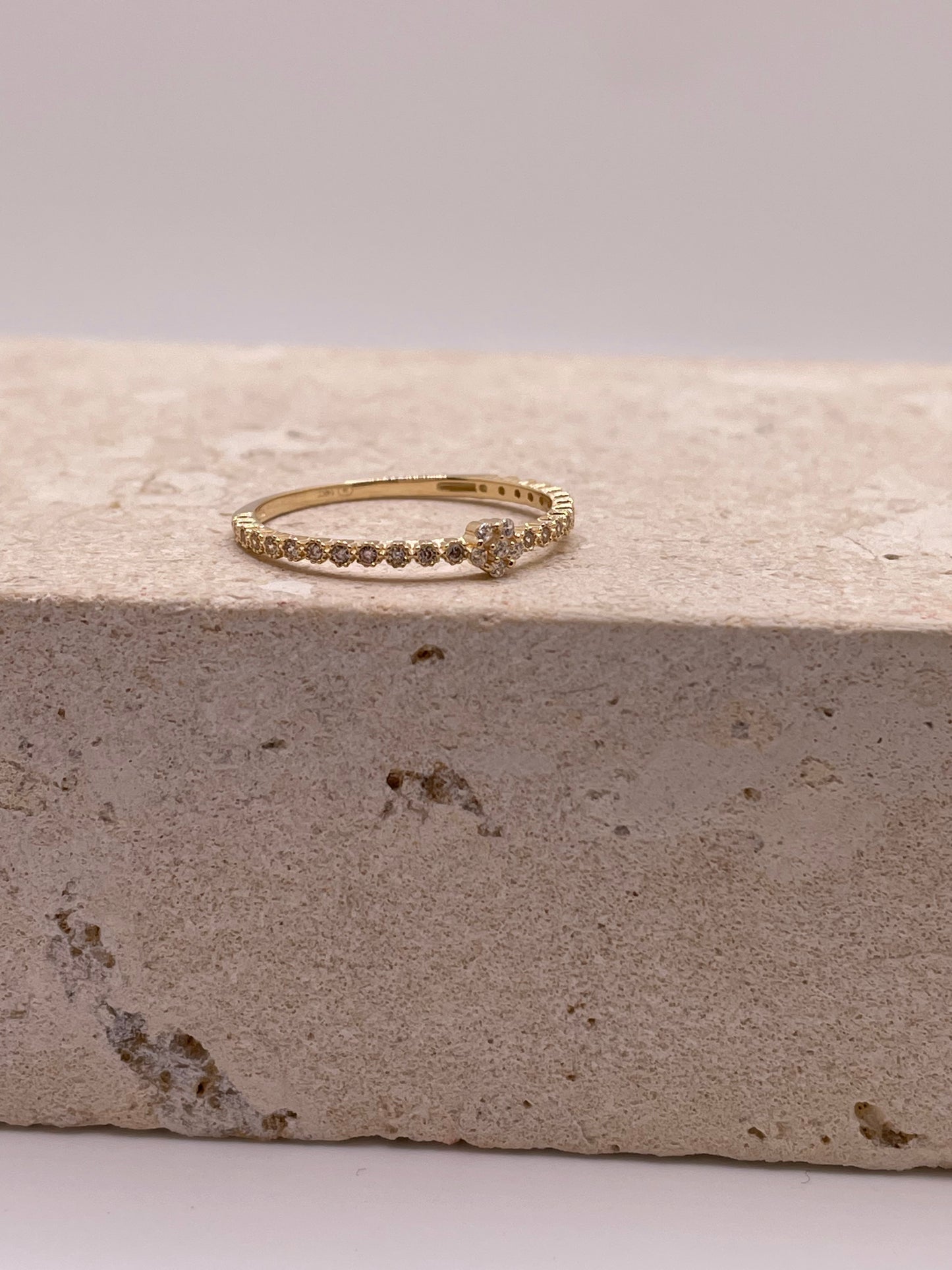 14k gold stackable thin band with cz stones