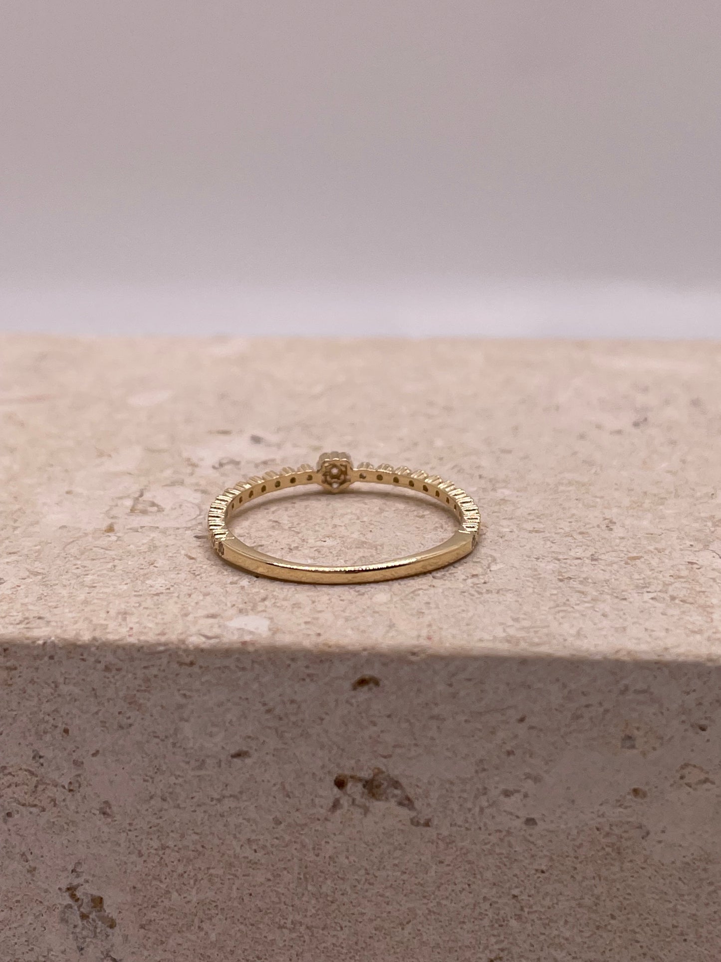 14k gold stackable thin band with cz stones