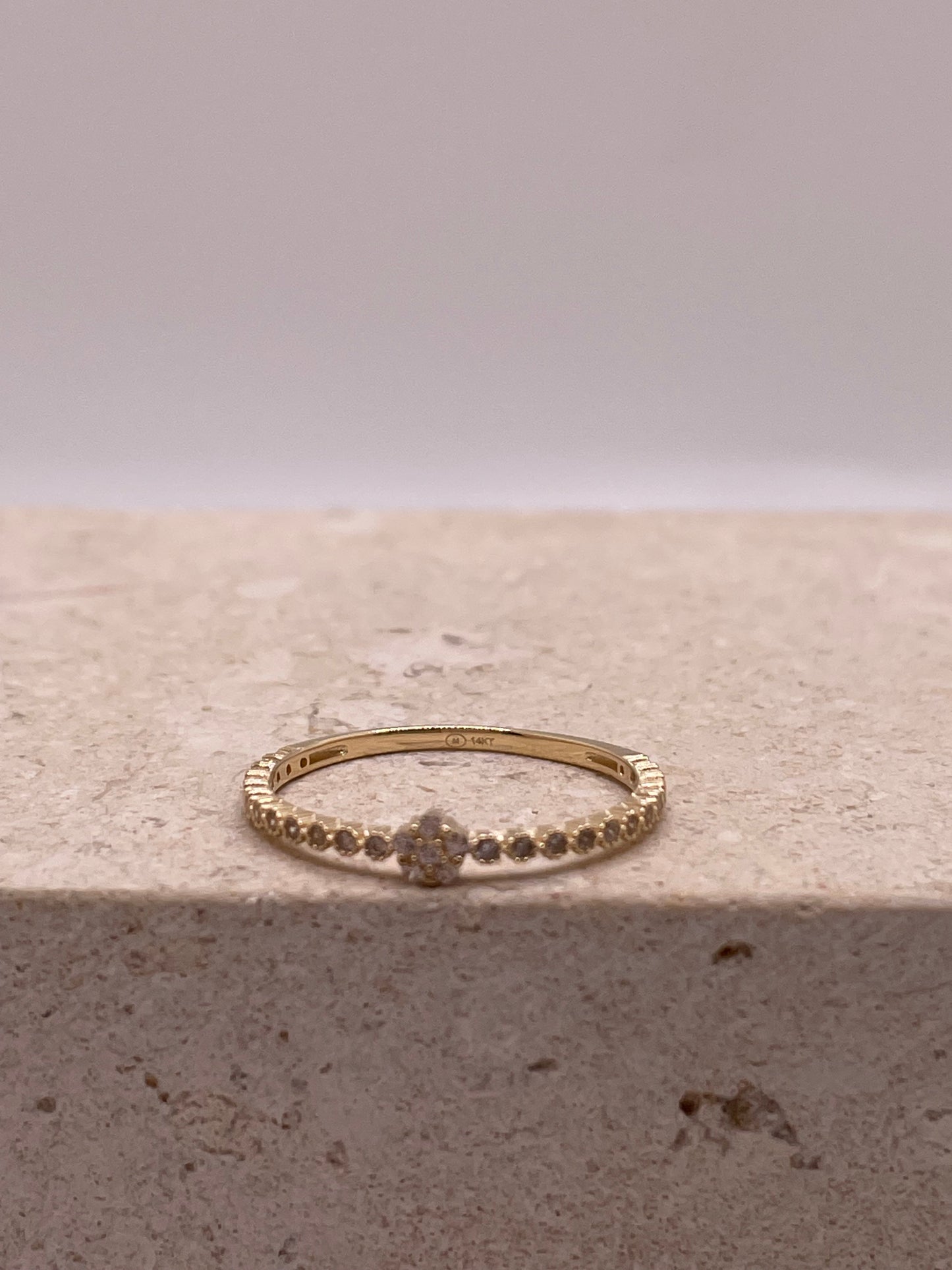 14k gold stackable thin band with cz stones