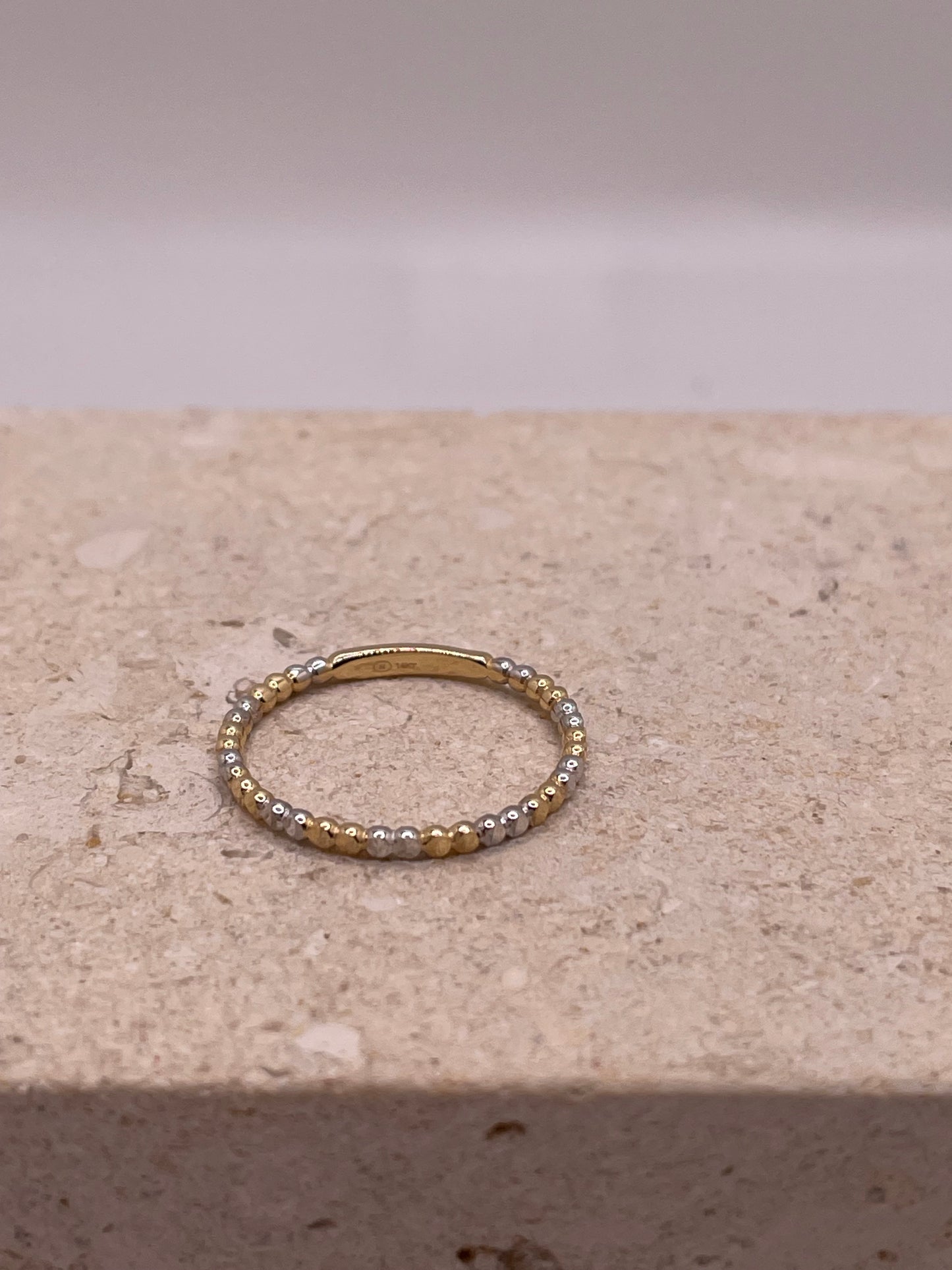 14k gold diamond-cut flat beaded stackable thumb ring (3129)