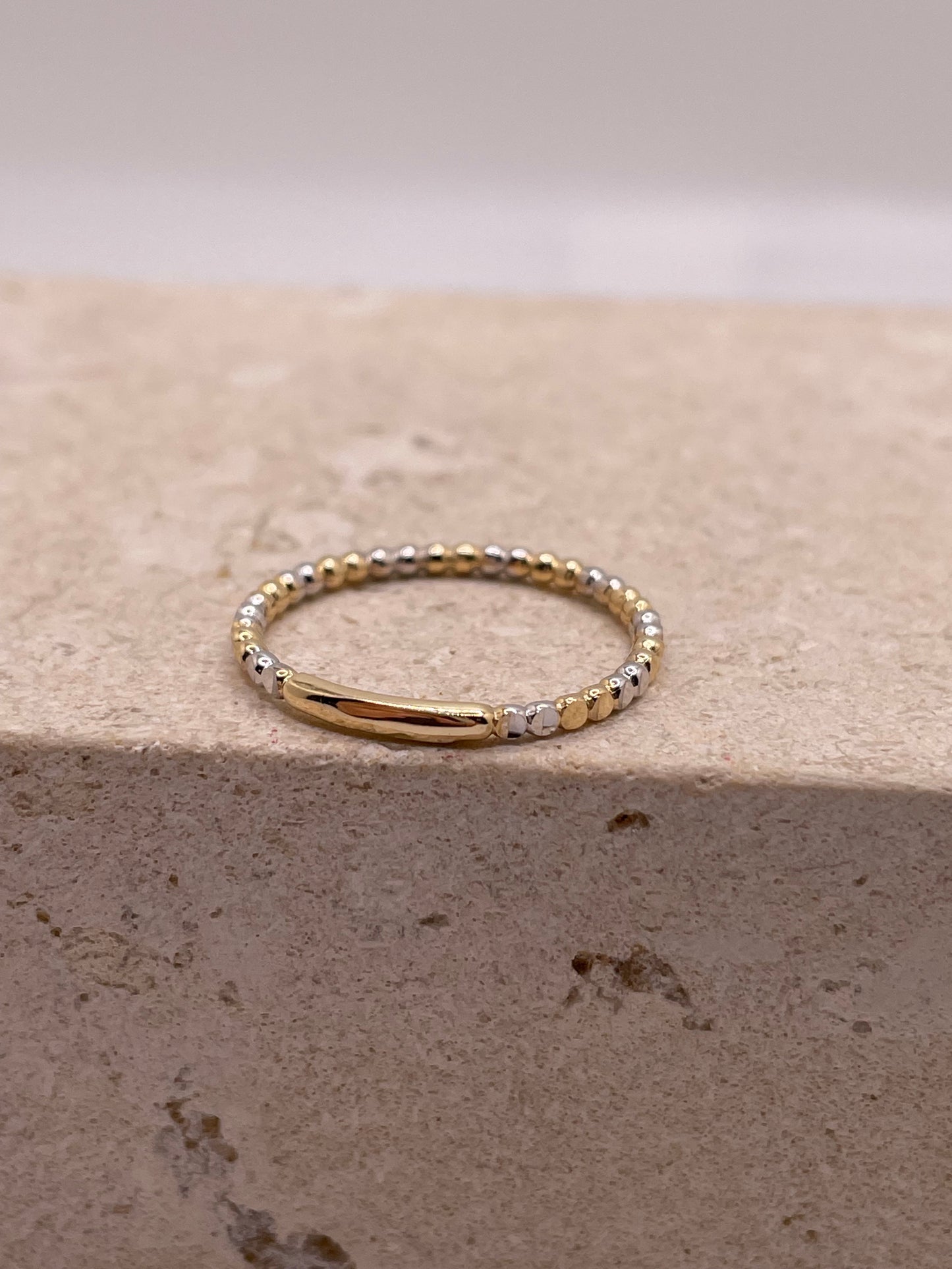 14k gold diamond-cut flat beaded stackable thumb ring (3129)
