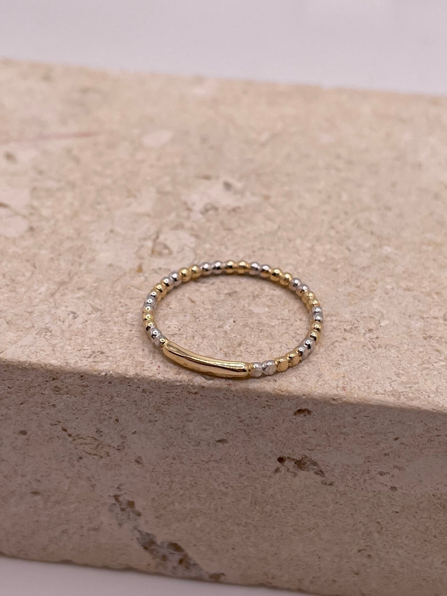 14k gold diamond-cut flat beaded stackable thumb ring (3129)