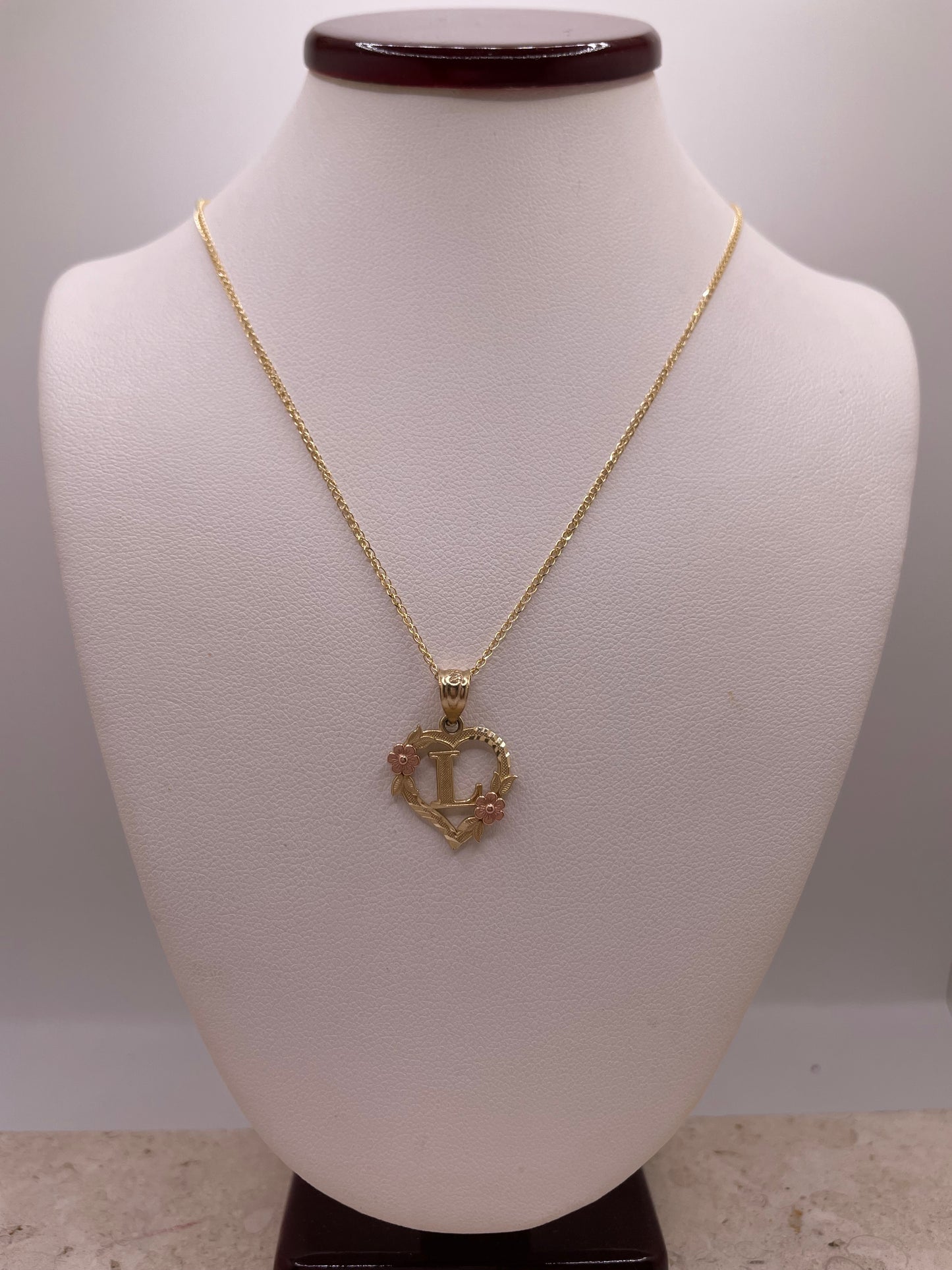 14k gold flat open wheat chain + initial pendant jewelry set