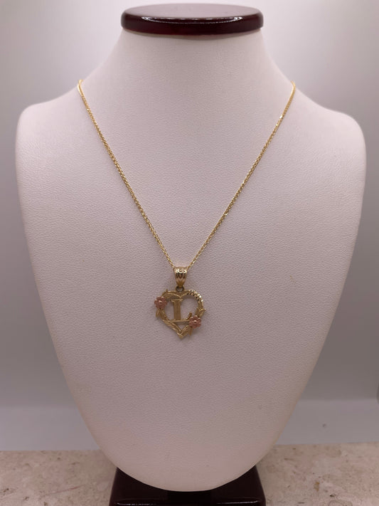 14k gold flat open wheat chain + initial pendant jewelry set