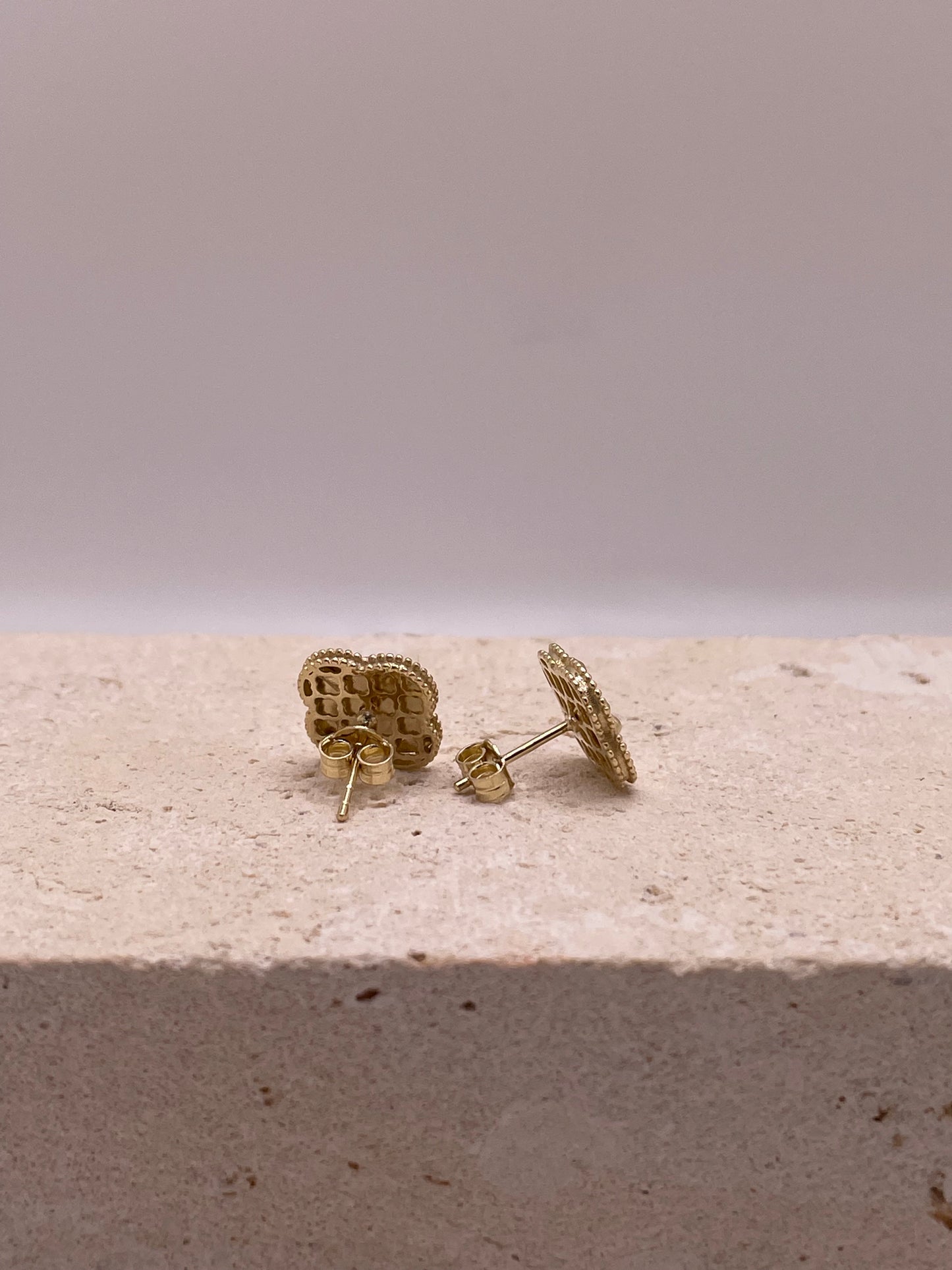 14k gold medium clover earrings with butterfly pushback