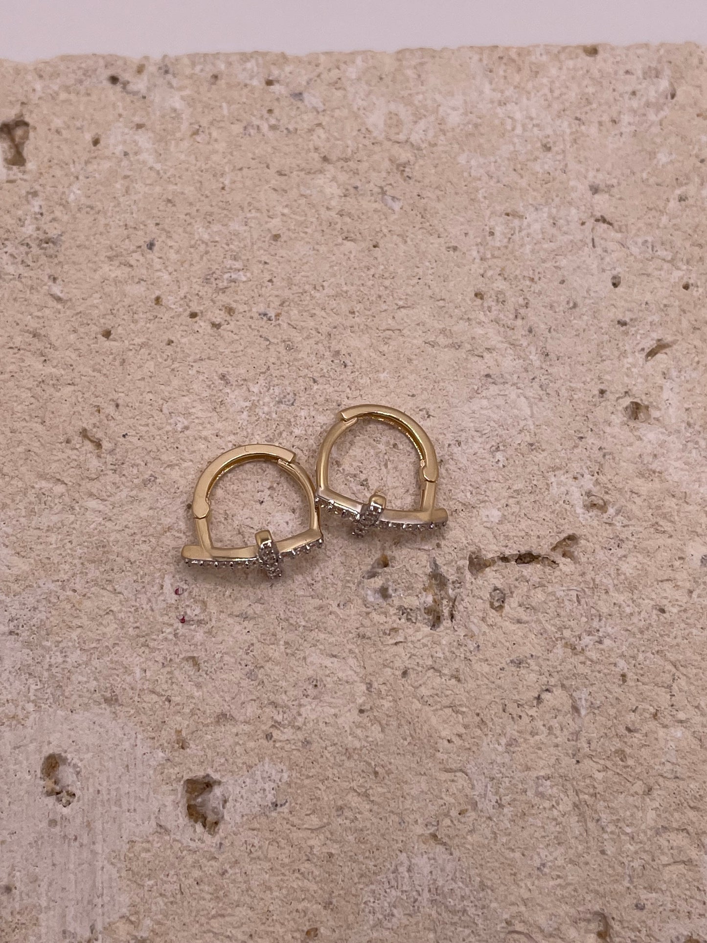 14k gold cz cross huggie earrings (0730)