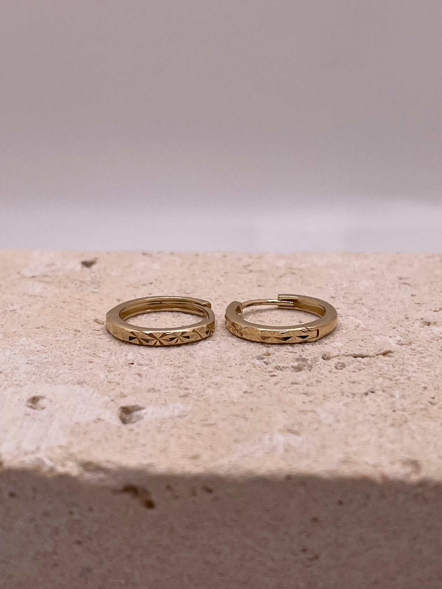 14k gold small diamond cut huggie earrings (0231)