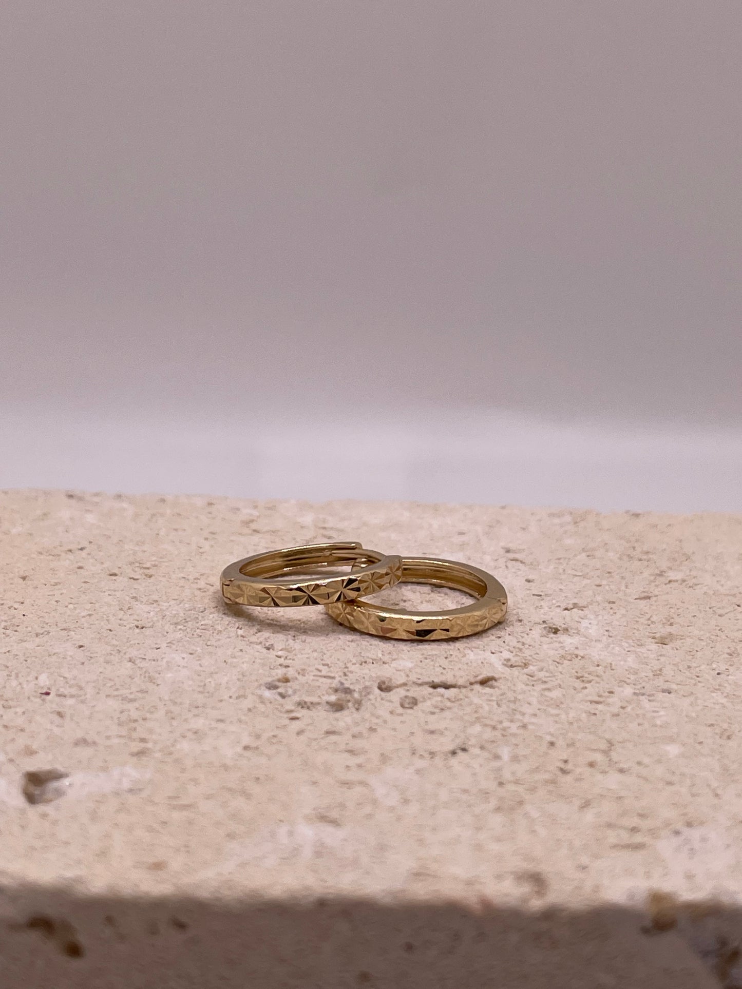 14k gold small diamond cut huggie earrings (0231)