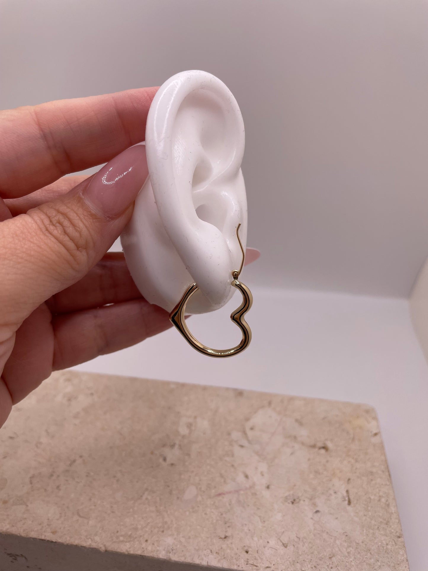 14k solid gold angled heart earring (large)