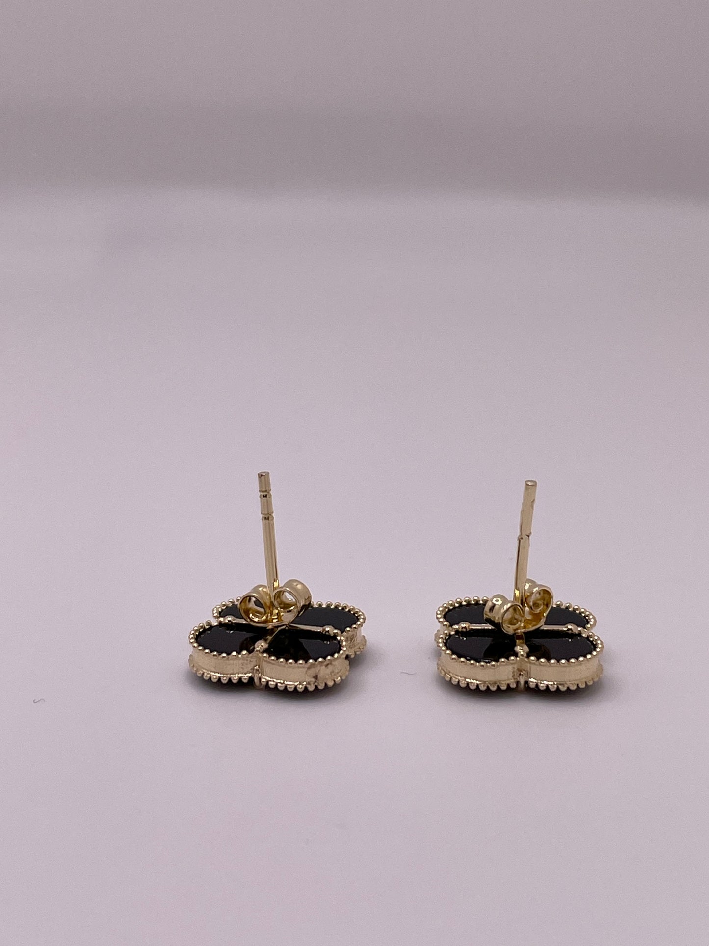 14k gold black clover earrings