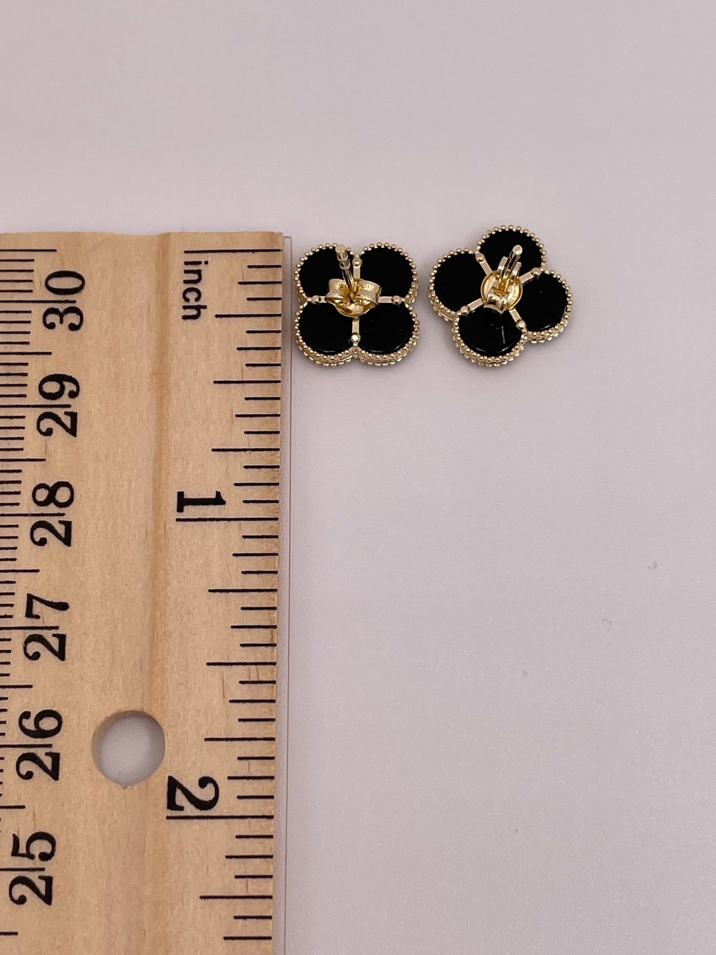 14k gold black clover earrings