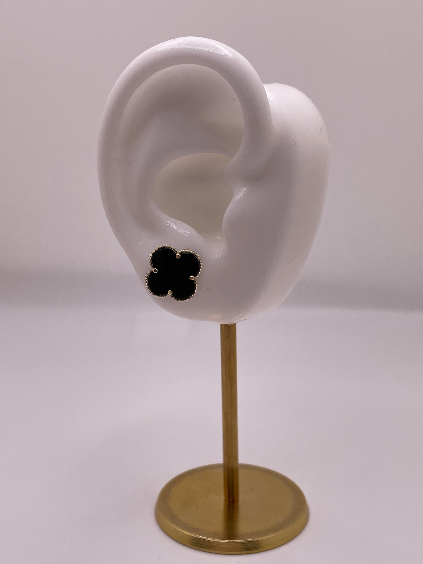 14k gold black clover earrings