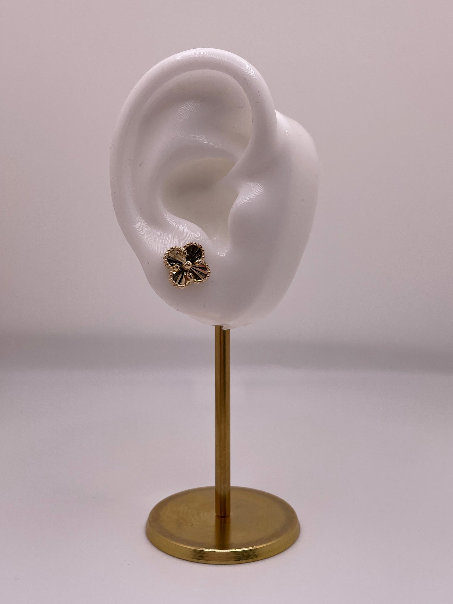 14k gold small clover earrings with butterfly pushback