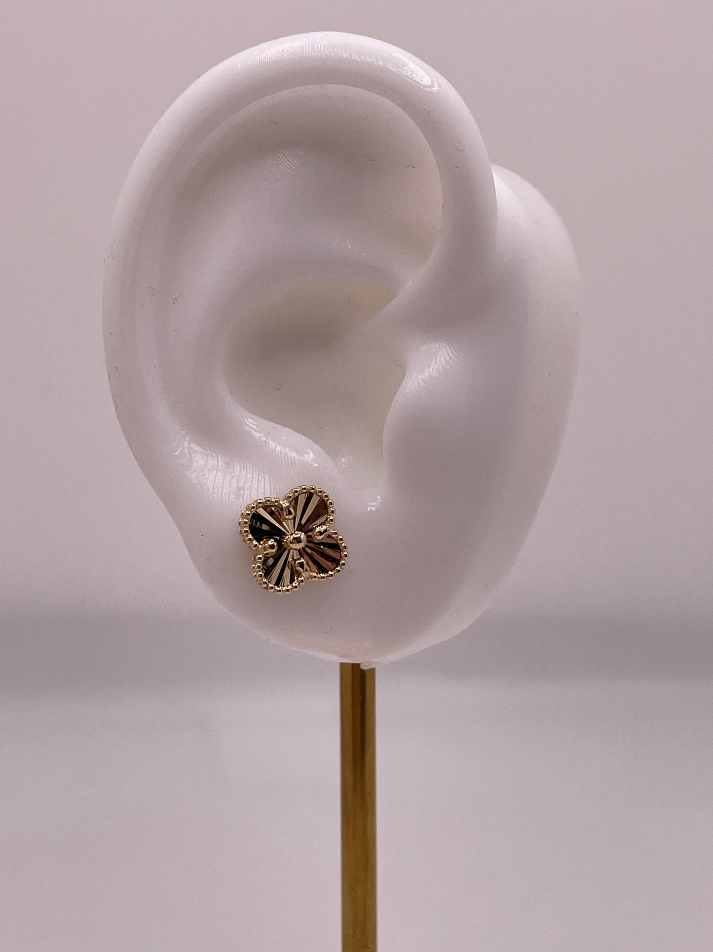 14k gold small clover earrings with butterfly pushback